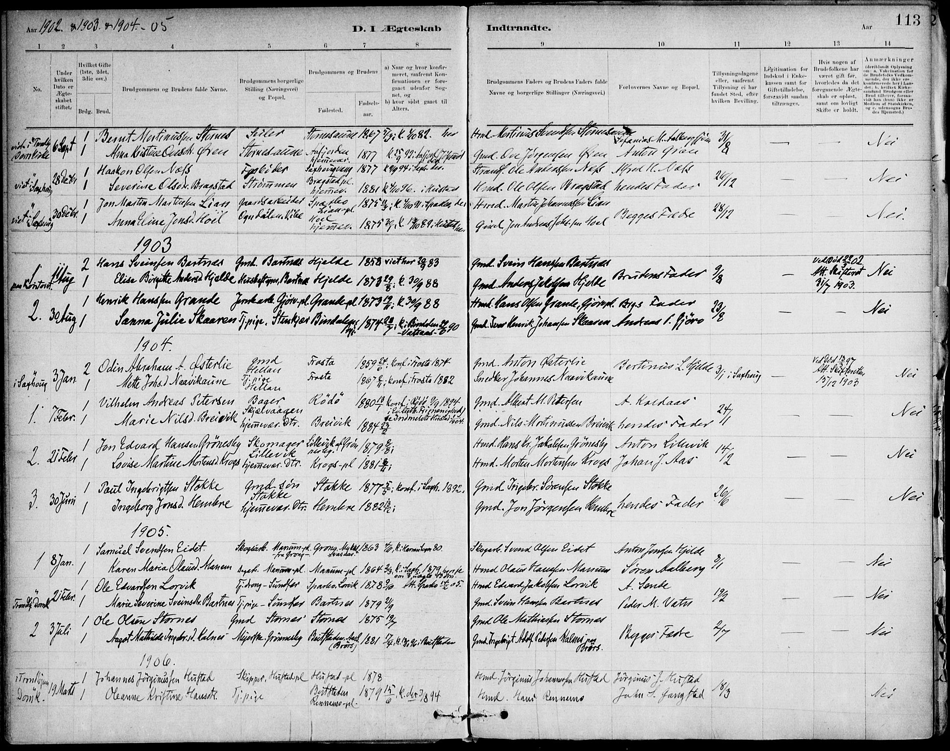 Ministerialprotokoller, klokkerbøker og fødselsregistre - Nord-Trøndelag, SAT/A-1458/732/L0316: Parish register (official) no. 732A01, 1879-1921, p. 113