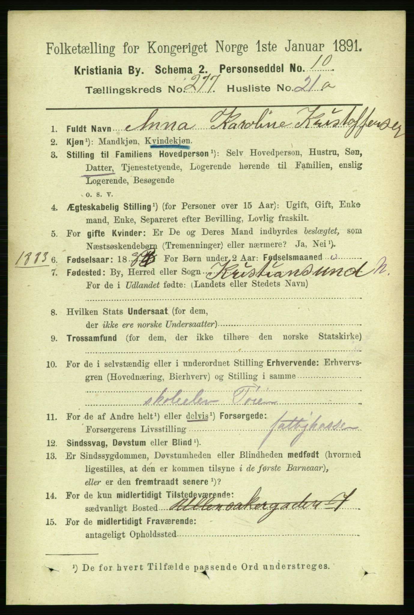 RA, 1891 census for 0301 Kristiania, 1891, p. 168543