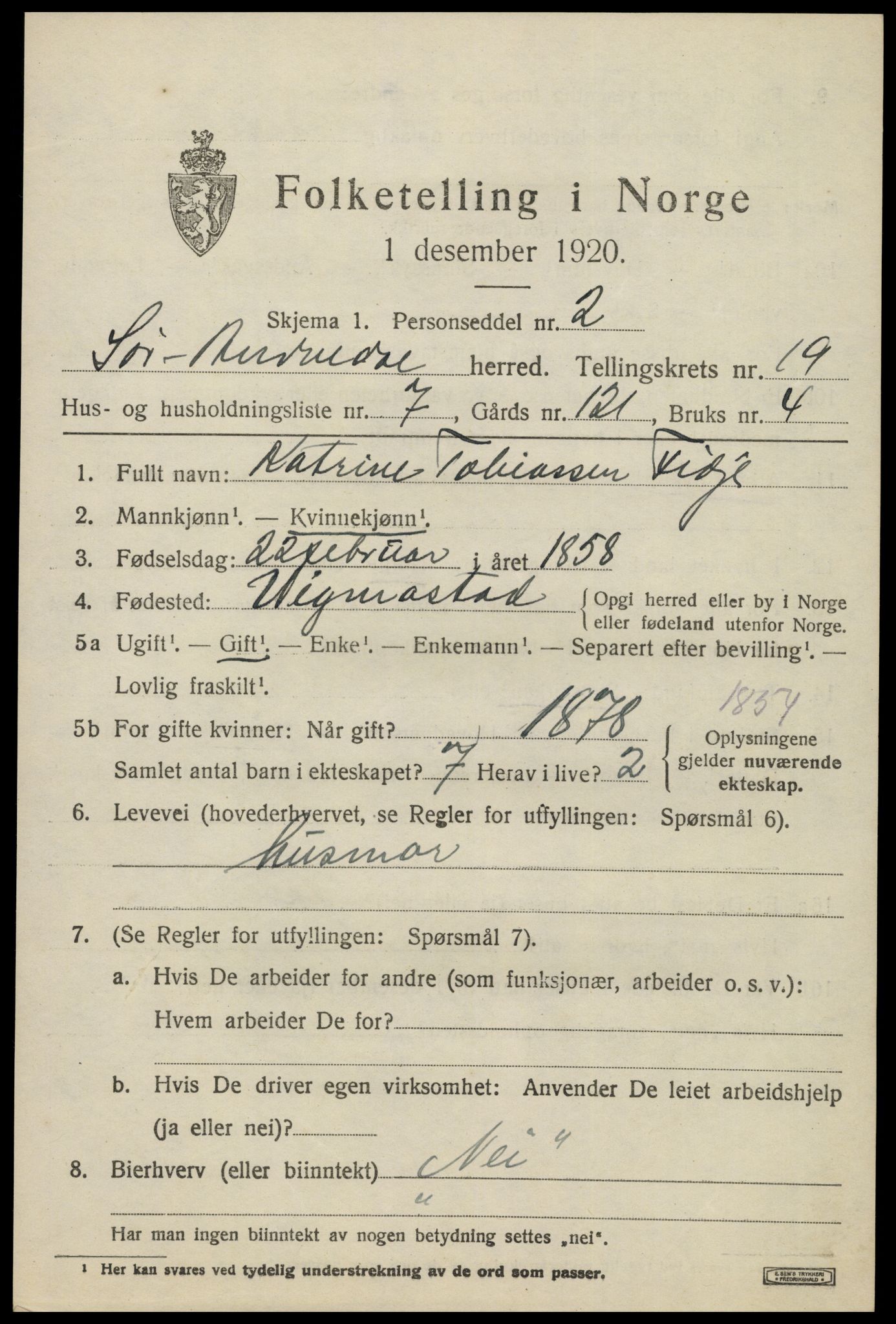 SAK, 1920 census for Sør-Audnedal, 1920, p. 6647