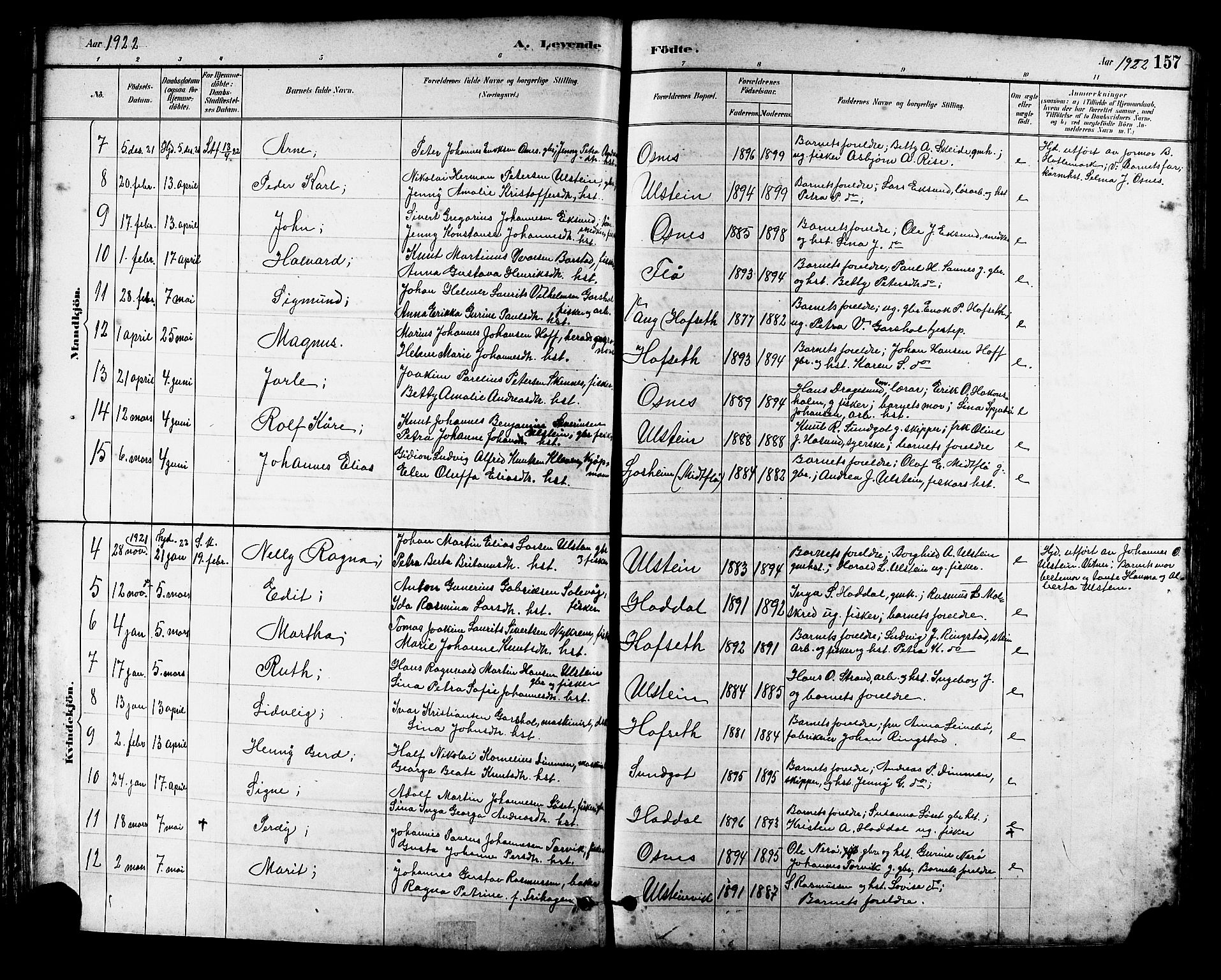 Ministerialprotokoller, klokkerbøker og fødselsregistre - Møre og Romsdal, AV/SAT-A-1454/509/L0112: Parish register (copy) no. 509C02, 1883-1922, p. 157