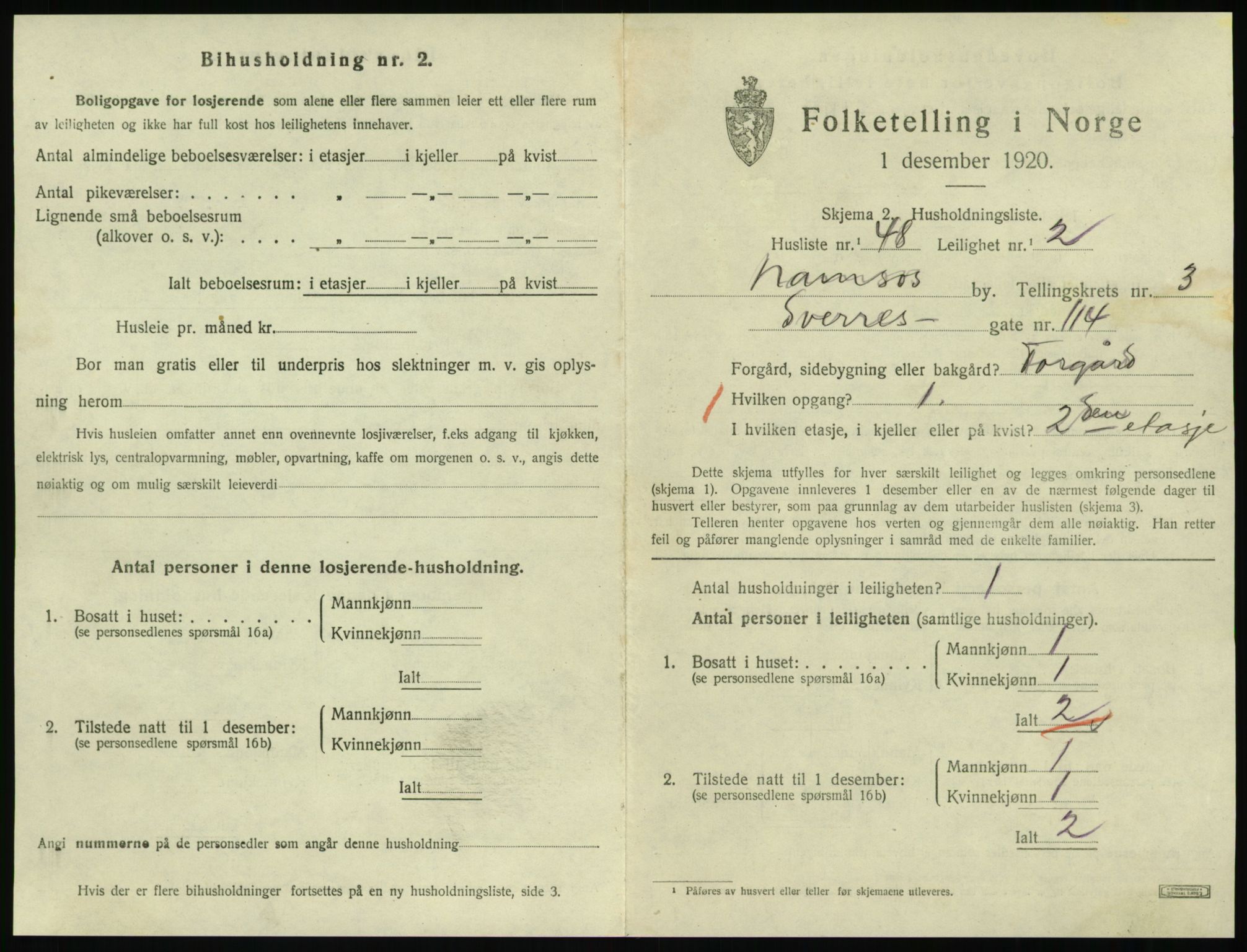 SAT, 1920 census for Namsos, 1920, p. 1307