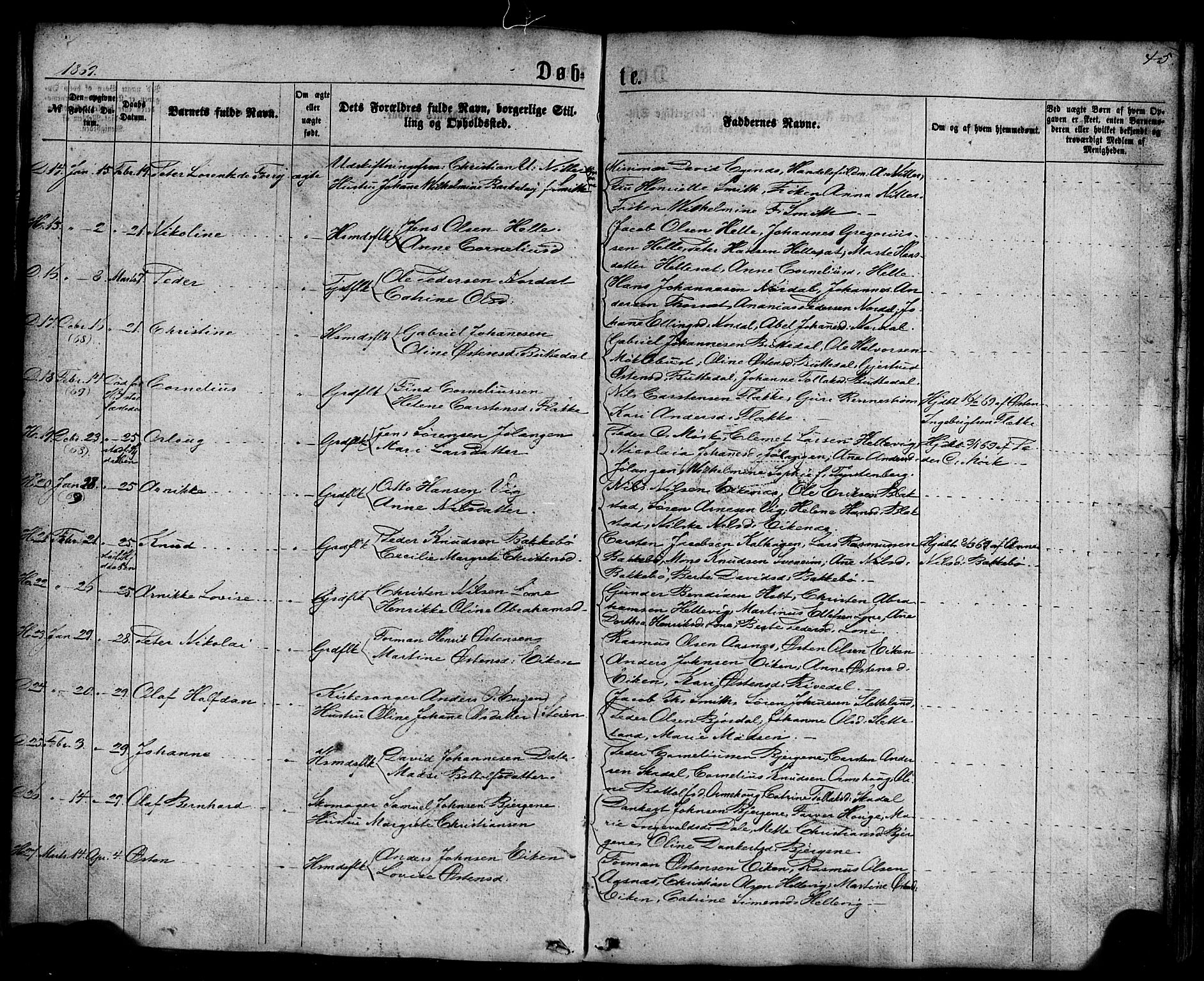Fjaler sokneprestembete, SAB/A-79801/H/Haa/Haaa/L0007: Parish register (official) no. A 7, 1862-1881, p. 45