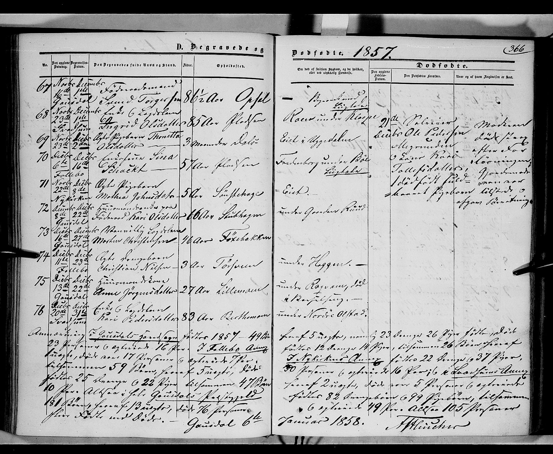 Gausdal prestekontor, SAH/PREST-090/H/Ha/Haa/L0008: Parish register (official) no. 8, 1850-1861, p. 366