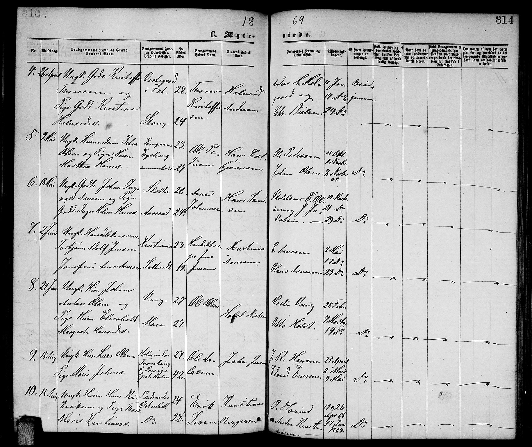 Enebakk prestekontor Kirkebøker, SAO/A-10171c/G/Ga/L0005: Parish register (copy) no. I 5, 1867-1888, p. 314