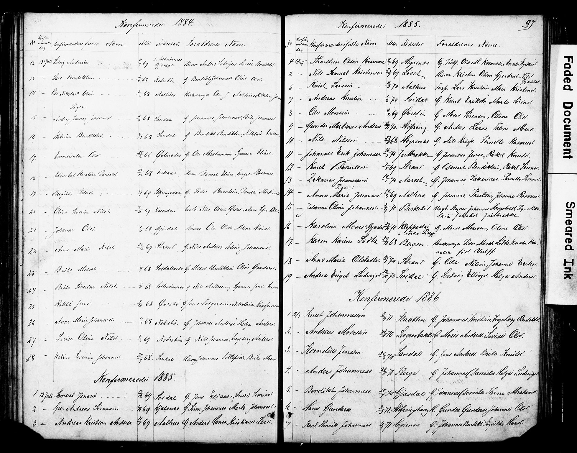 Jølster sokneprestembete, SAB/A-80701/H/Hab/Haba/L0001: Parish register (copy) no. A 1, 1853-1894, p. 97