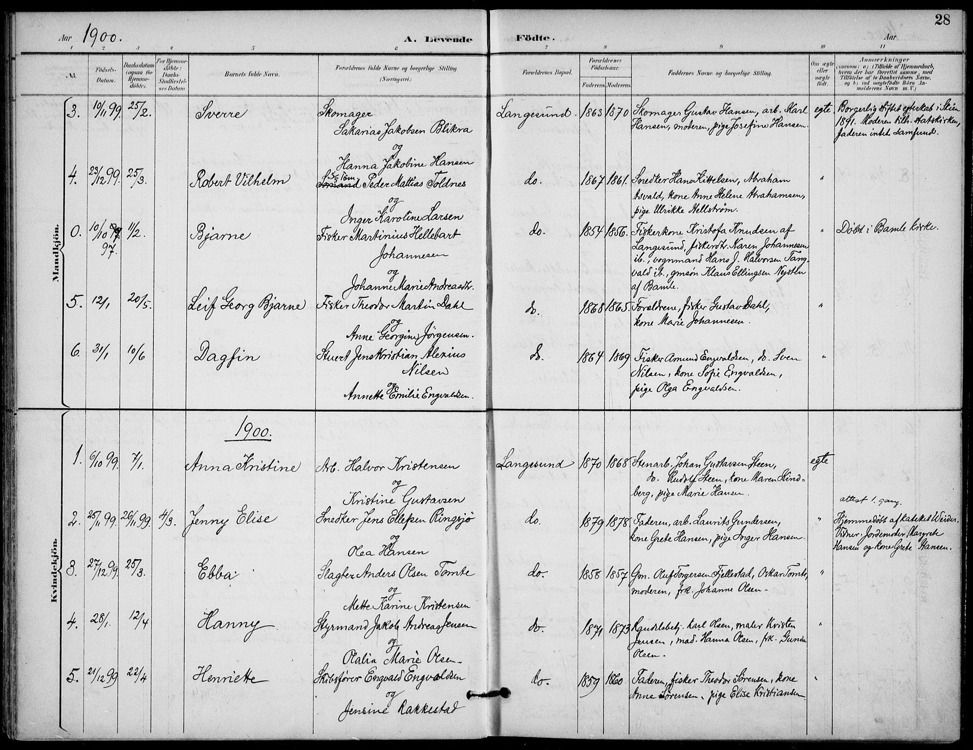Langesund kirkebøker, SAKO/A-280/F/Fa/L0003: Parish register (official) no. 3, 1893-1907, p. 28