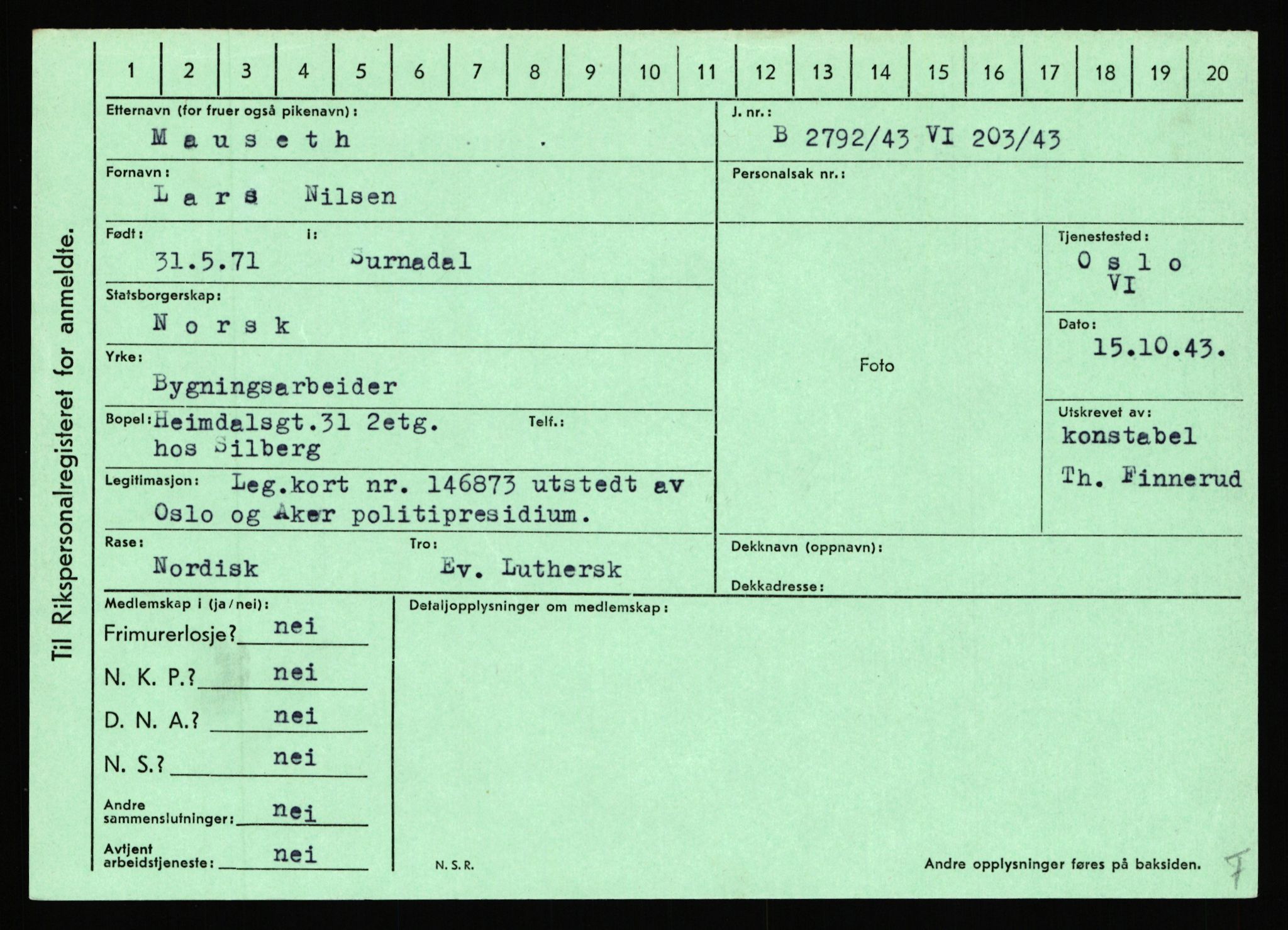 Statspolitiet - Hovedkontoret / Osloavdelingen, AV/RA-S-1329/C/Ca/L0010: Lind - Moksnes, 1943-1945, p. 3479