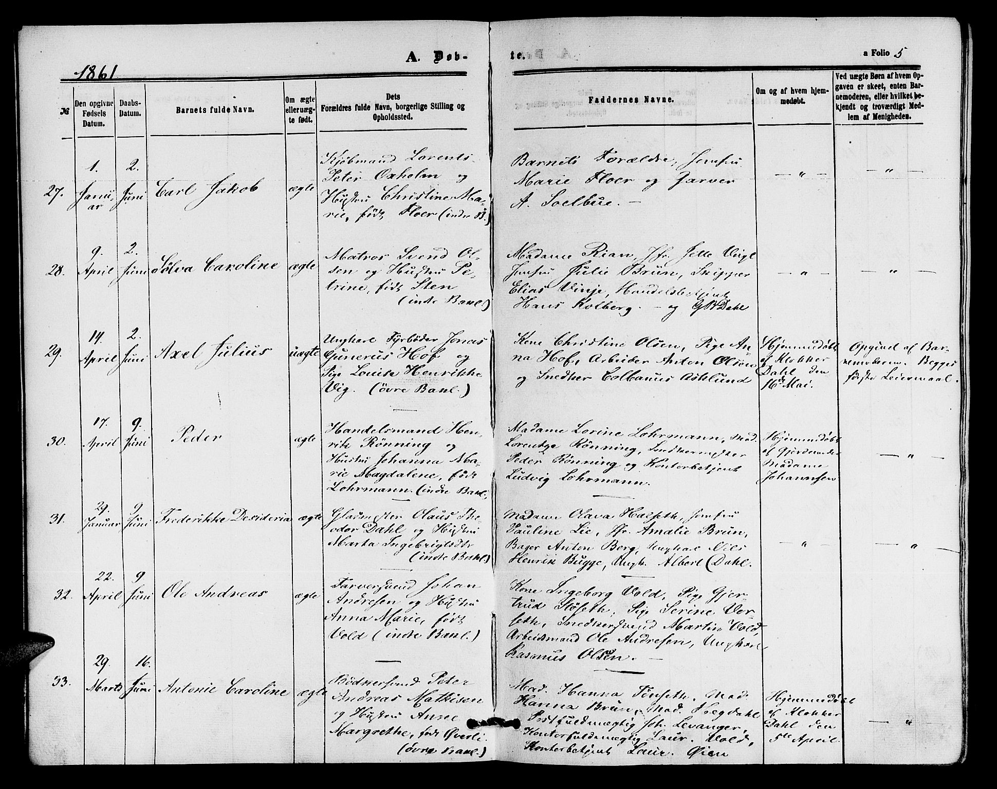 Ministerialprotokoller, klokkerbøker og fødselsregistre - Sør-Trøndelag, AV/SAT-A-1456/604/L0185: Parish register (official) no. 604A06, 1861-1865, p. 5