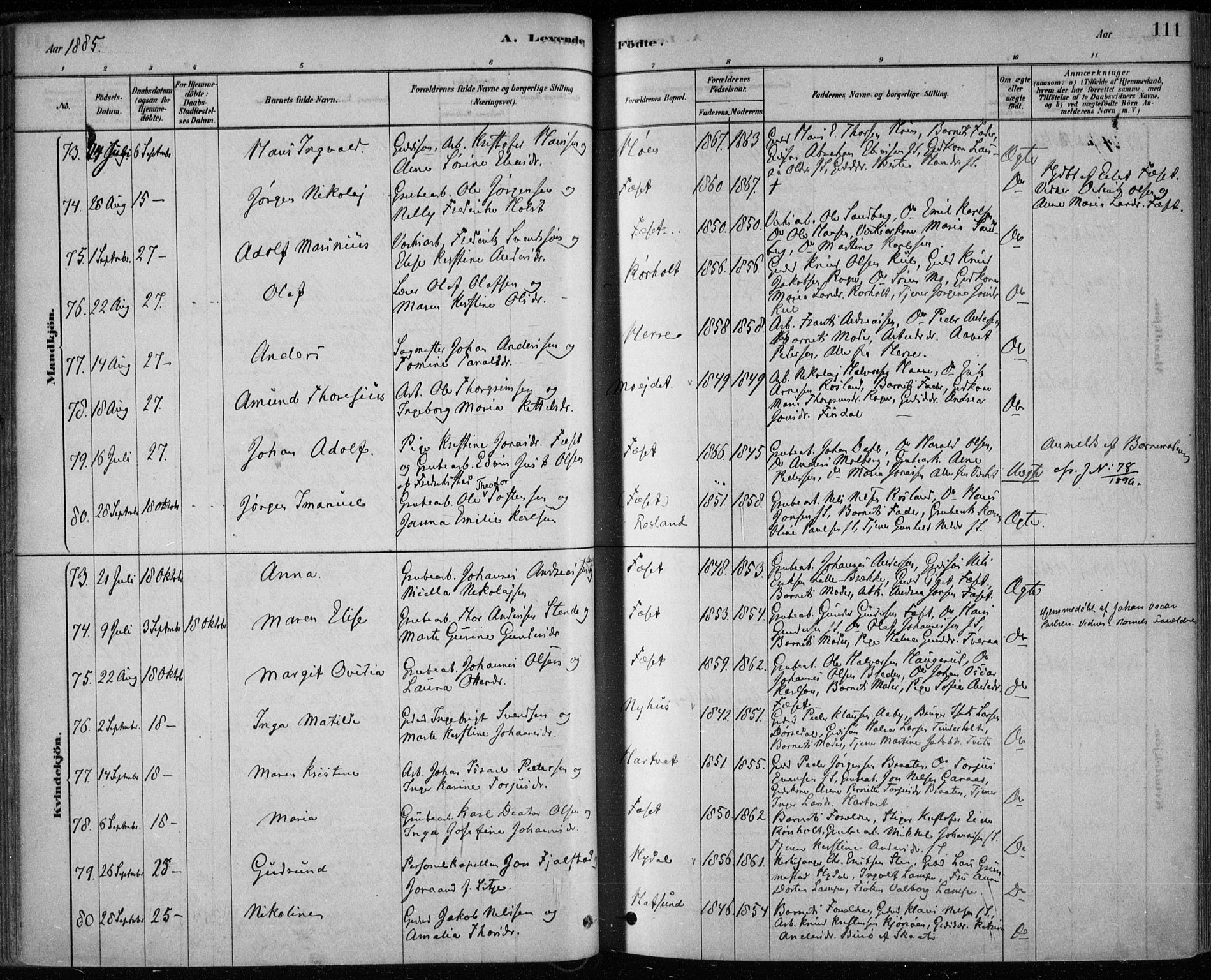 Bamble kirkebøker, AV/SAKO-A-253/F/Fa/L0007: Parish register (official) no. I 7, 1878-1888, p. 111