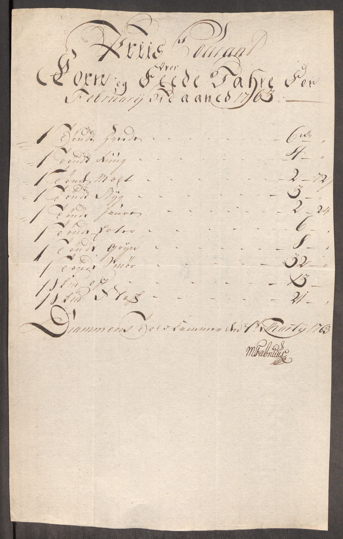 Rentekammeret inntil 1814, Realistisk ordnet avdeling, RA/EA-4070/Oe/L0007: [Ø1]: Priskuranter, 1761-1763, p. 634