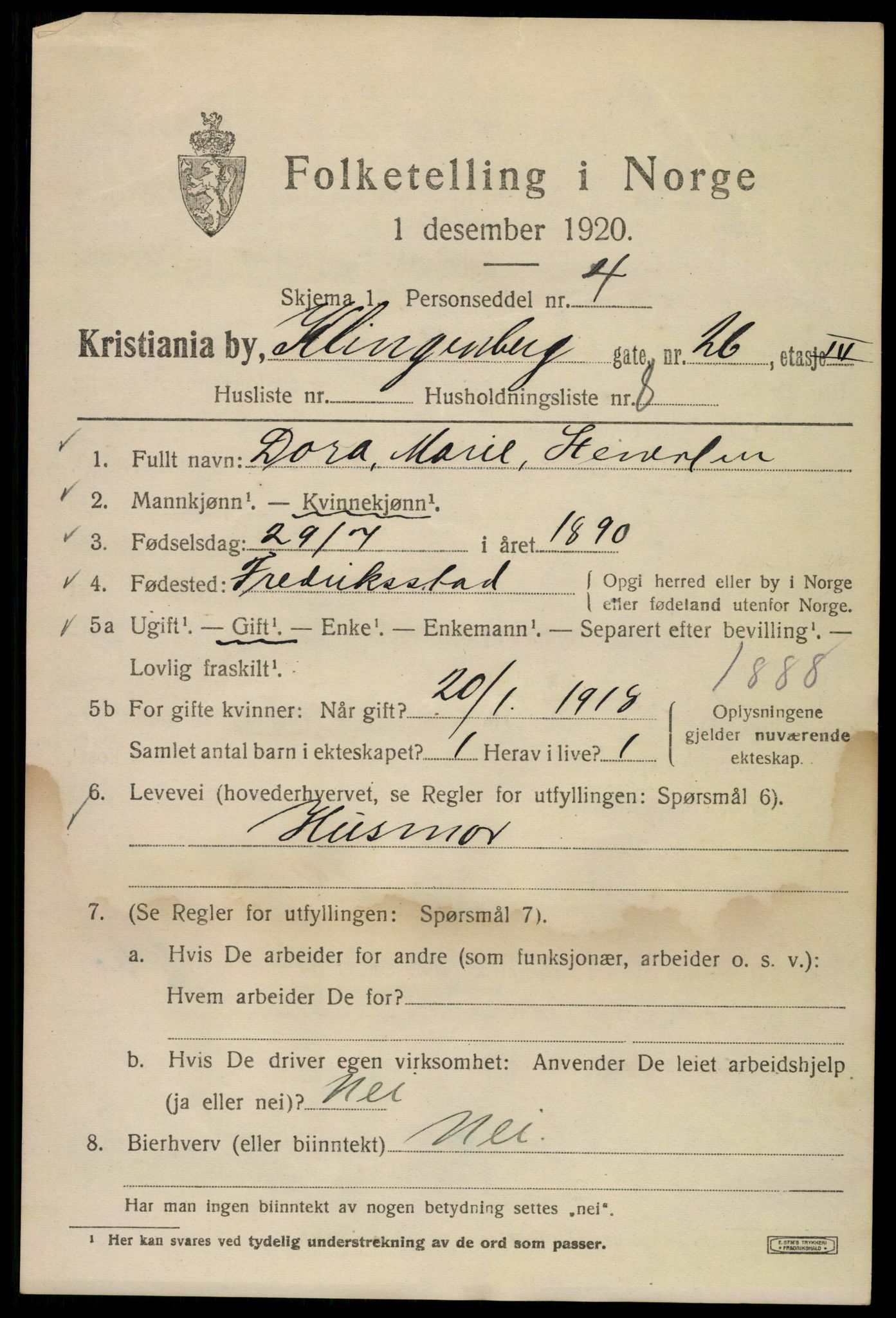 SAO, 1920 census for Kristiania, 1920, p. 344961