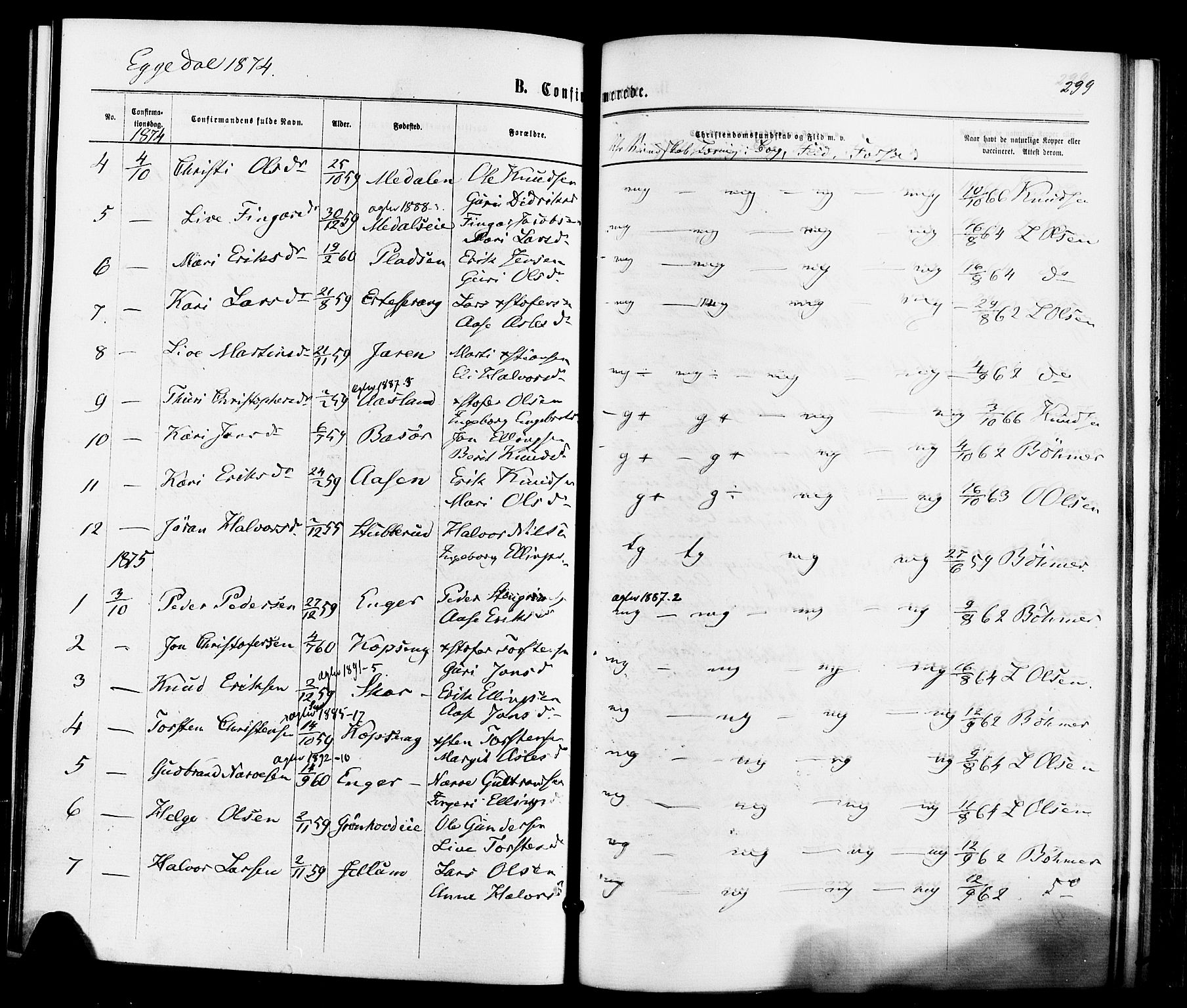 Sigdal kirkebøker, SAKO/A-245/F/Fa/L0010: Parish register (official) no. I 10 /3, 1872-1878, p. 299