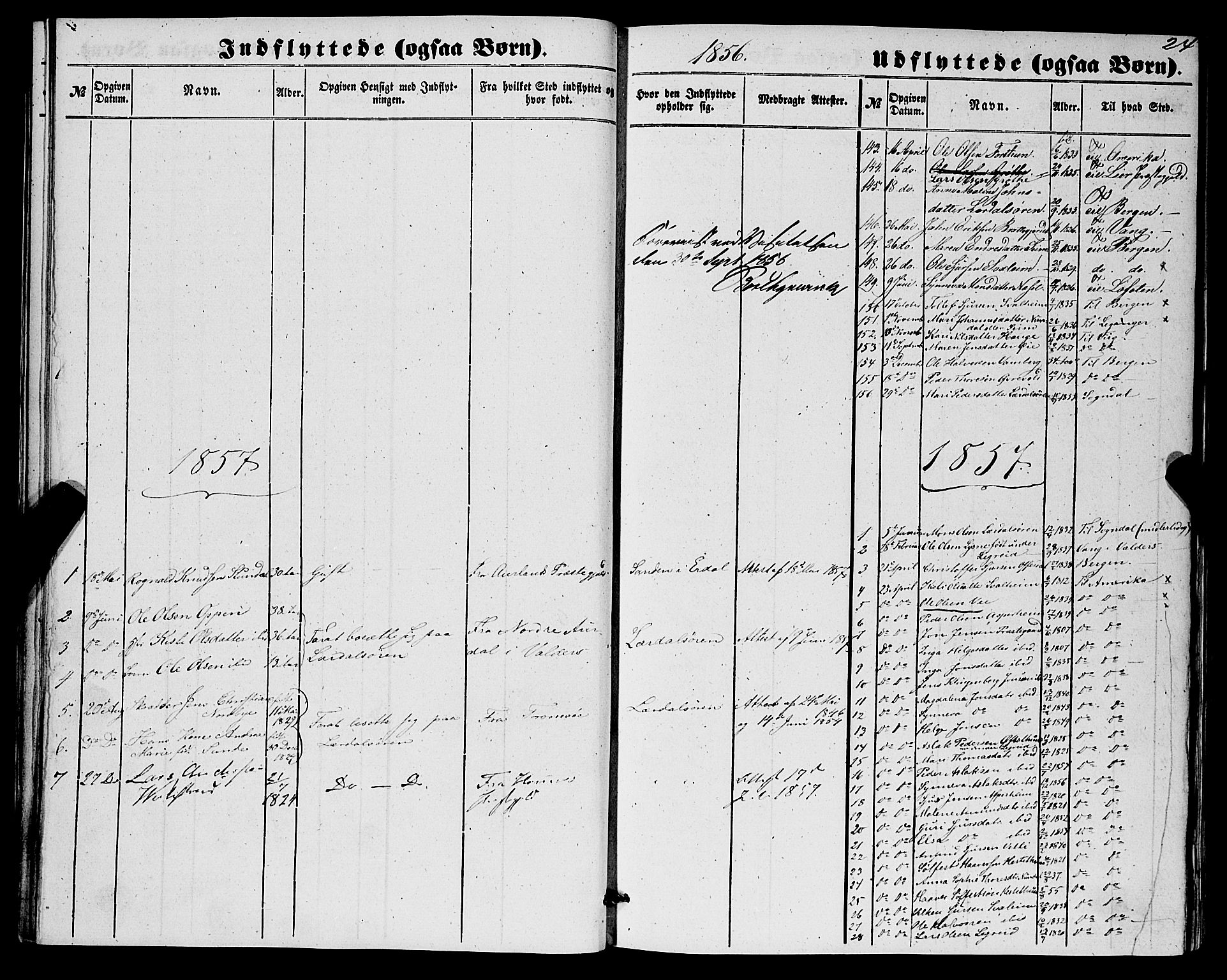 Lærdal sokneprestembete, SAB/A-81201: Parish register (official) no. A 17, 1851-1877, p. 24