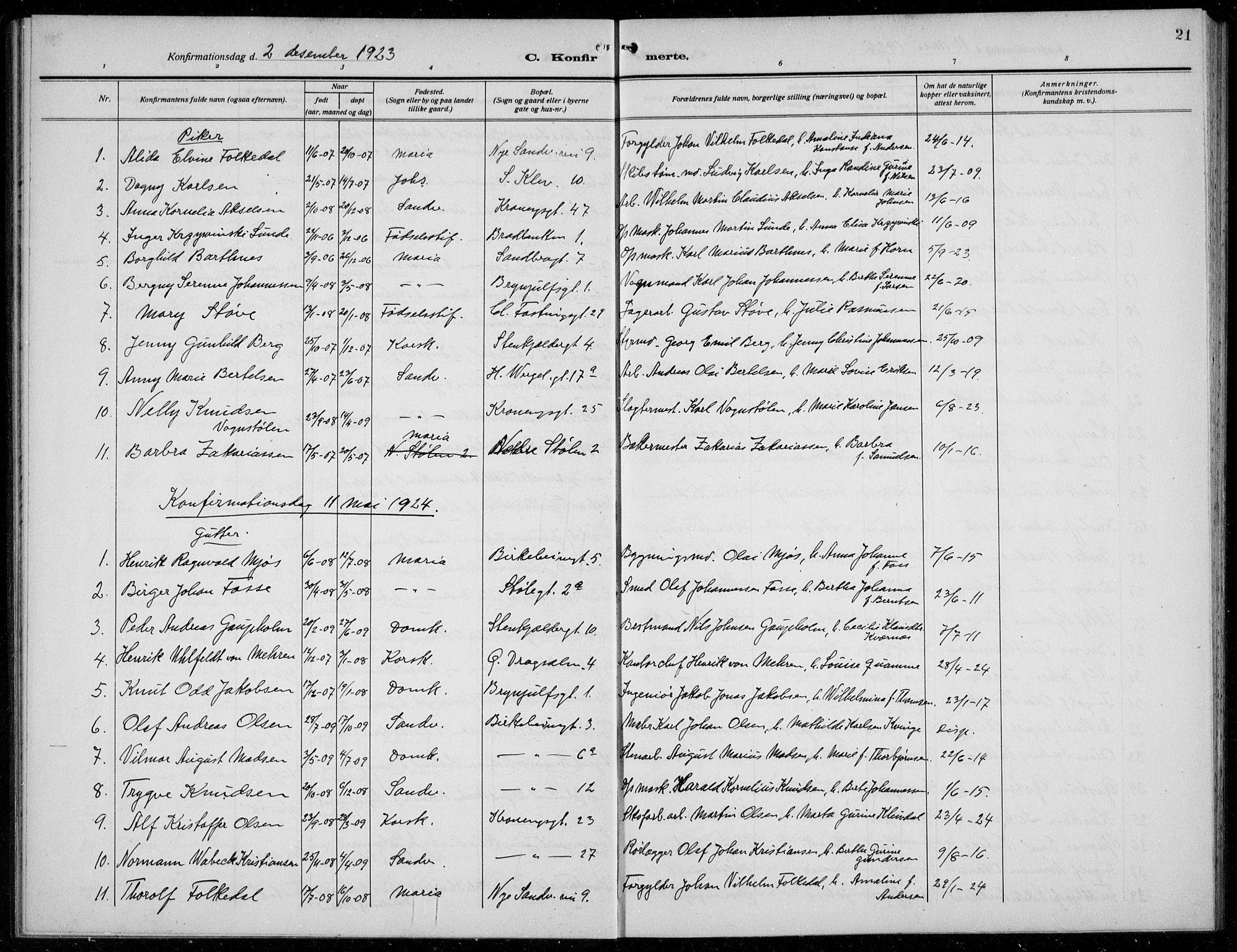 Mariakirken Sokneprestembete, AV/SAB-A-76901/H/Hab/L0010: Parish register (copy) no. A 10, 1920-1937, p. 21