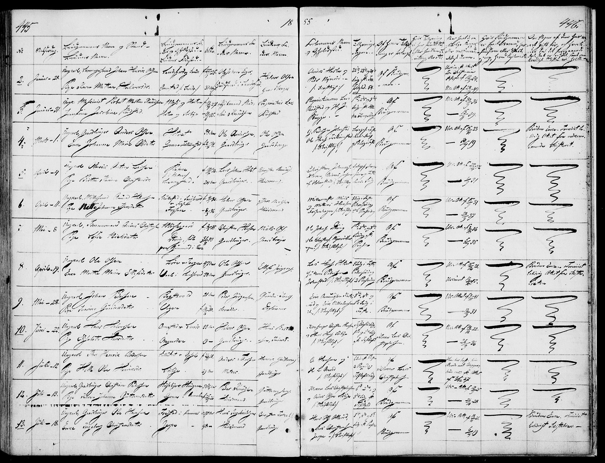 Våle kirkebøker, AV/SAKO-A-334/F/Fa/L0009a: Parish register (official) no. I 9A, 1839-1860, p. 445-446