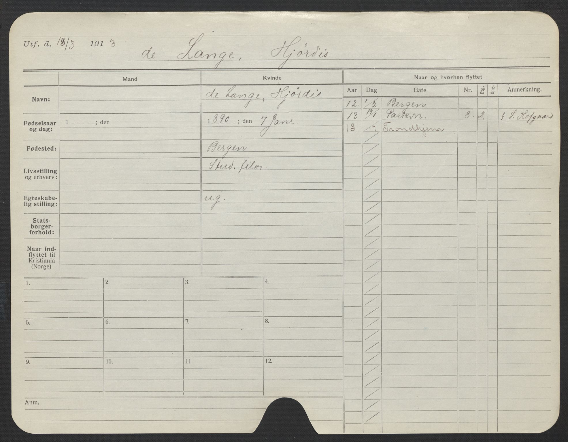Oslo folkeregister, Registerkort, AV/SAO-A-11715/F/Fa/Fac/L0019: Kvinner, 1906-1914, p. 738a