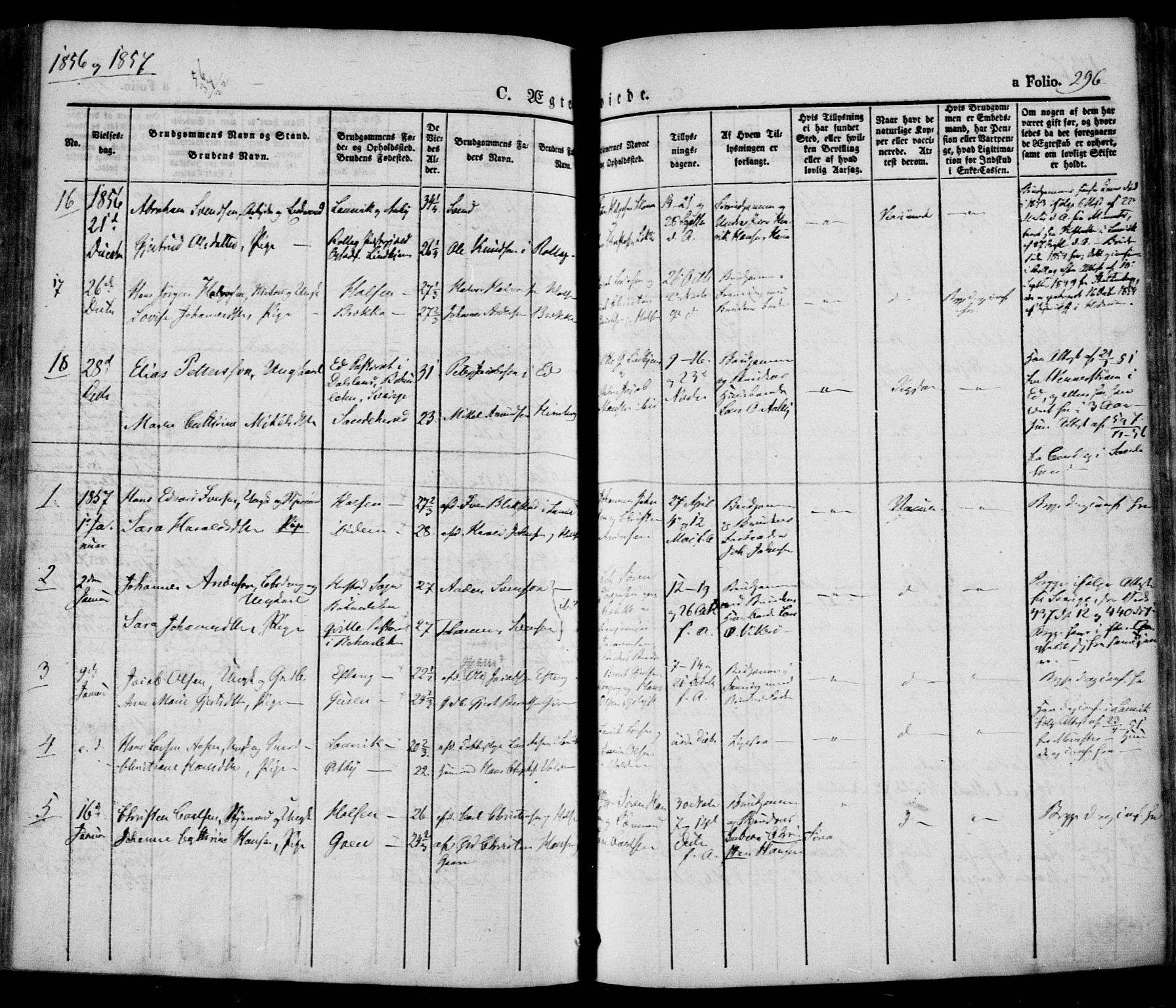 Tjølling kirkebøker, SAKO/A-60/F/Fa/L0006: Parish register (official) no. 6, 1835-1859, p. 296