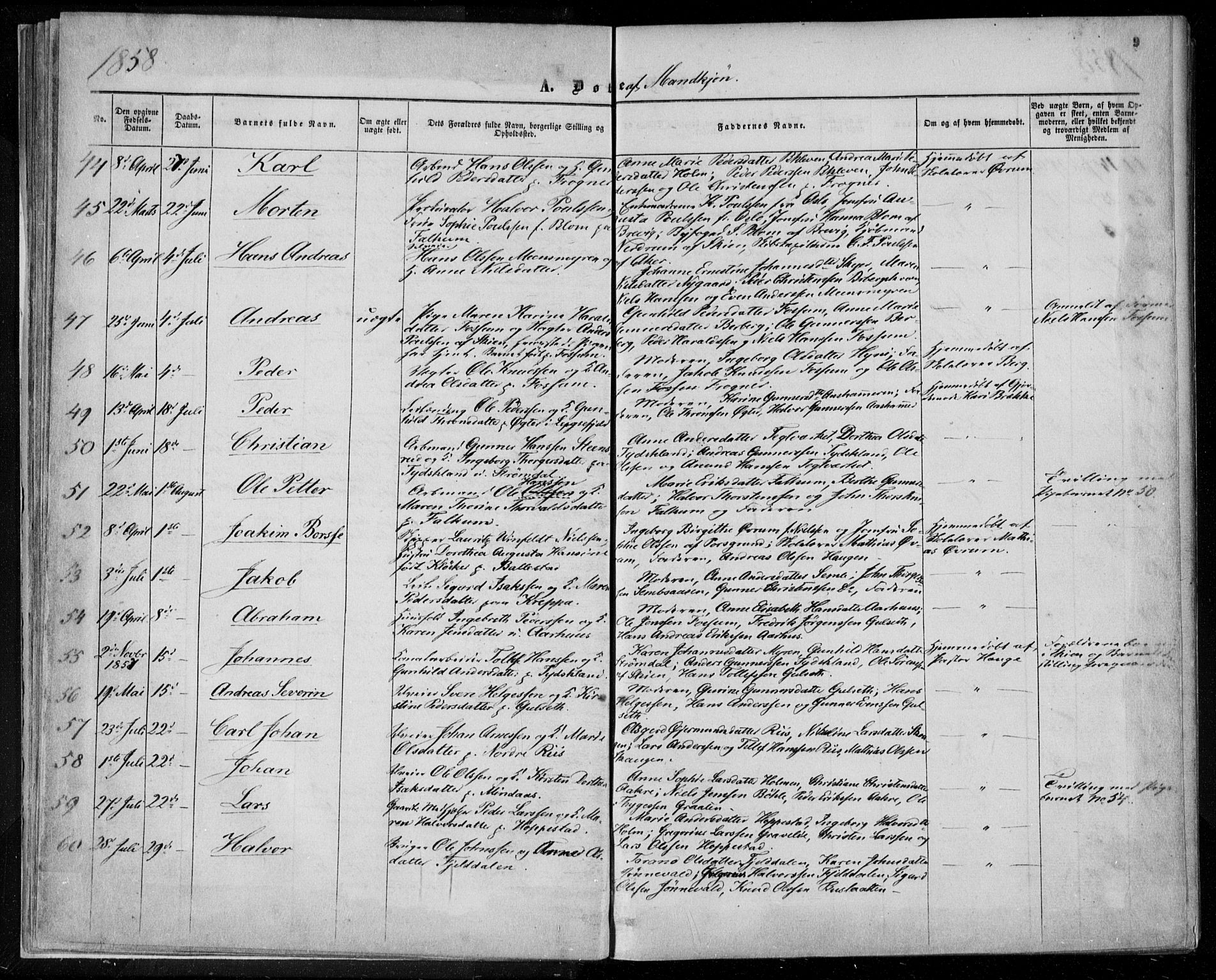 Gjerpen kirkebøker, SAKO/A-265/F/Fa/L0008a: Parish register (official) no. I 8A, 1857-1871, p. 9