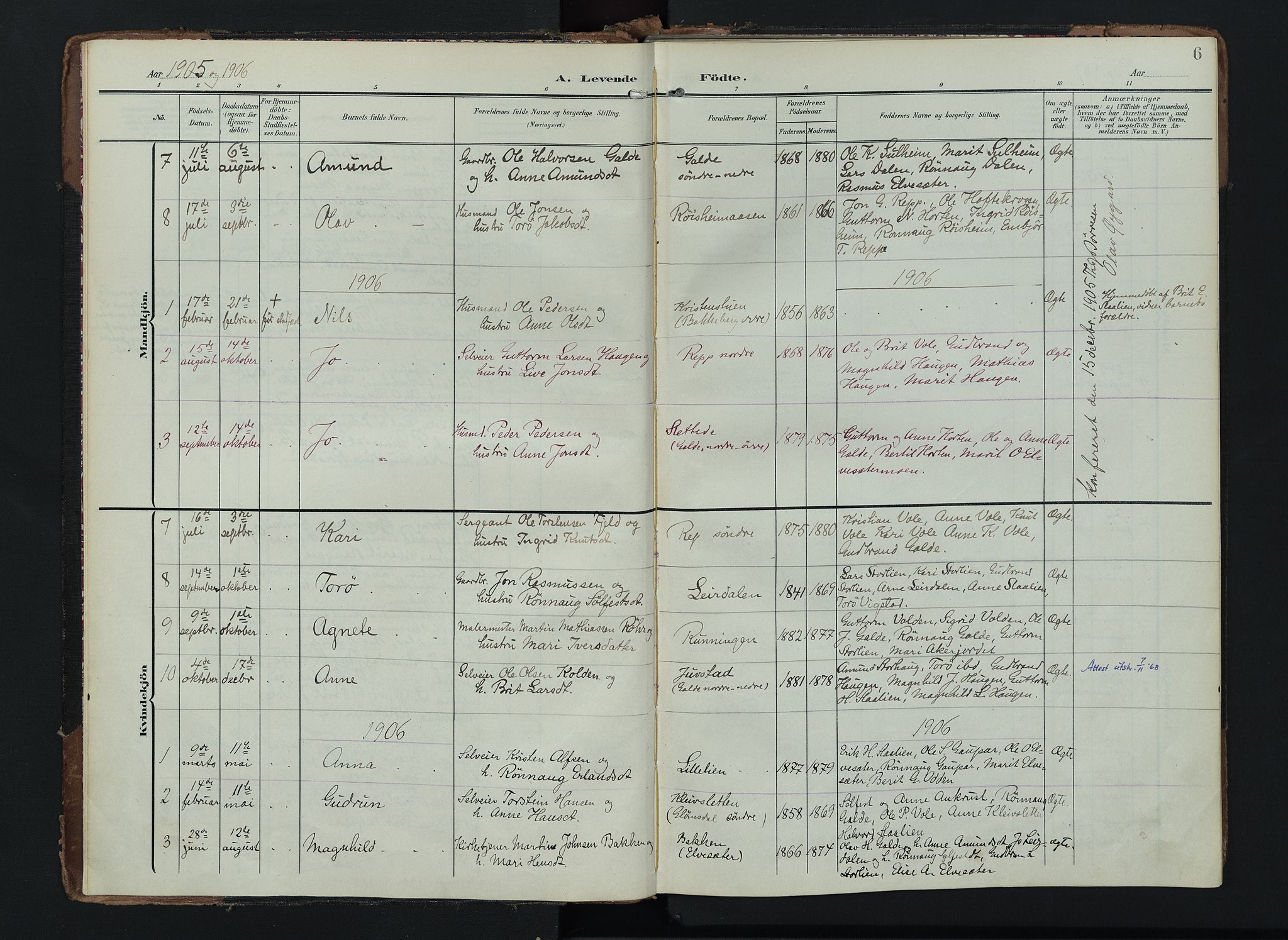 Lom prestekontor, SAH/PREST-070/K/L0012: Parish register (official) no. 12, 1904-1928, p. 6