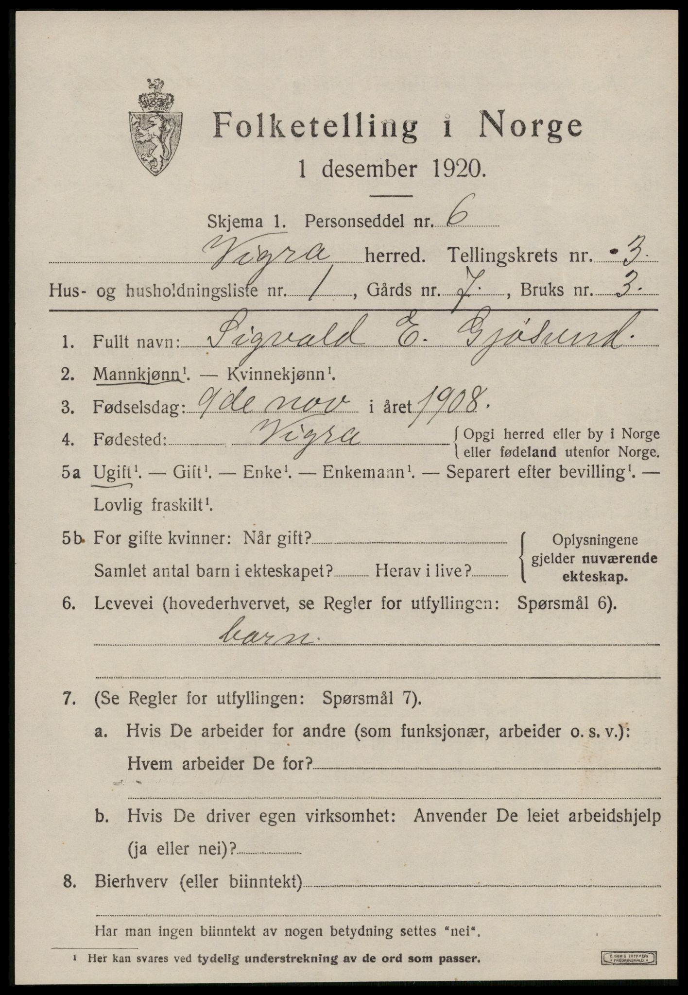 SAT, 1920 census for Vigra, 1920, p. 1260