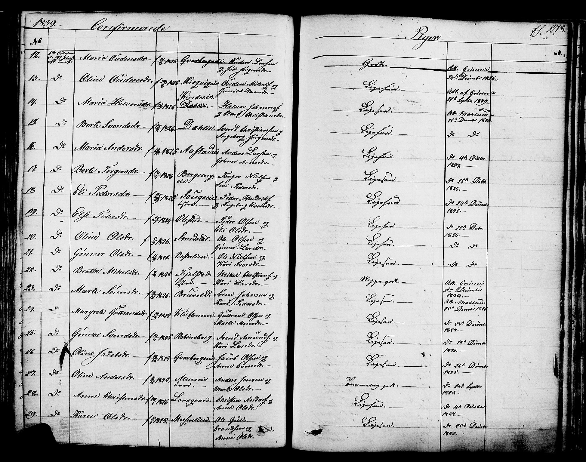 Ringsaker prestekontor, SAH/PREST-014/K/Ka/L0008: Parish register (official) no. 8, 1837-1850, p. 278