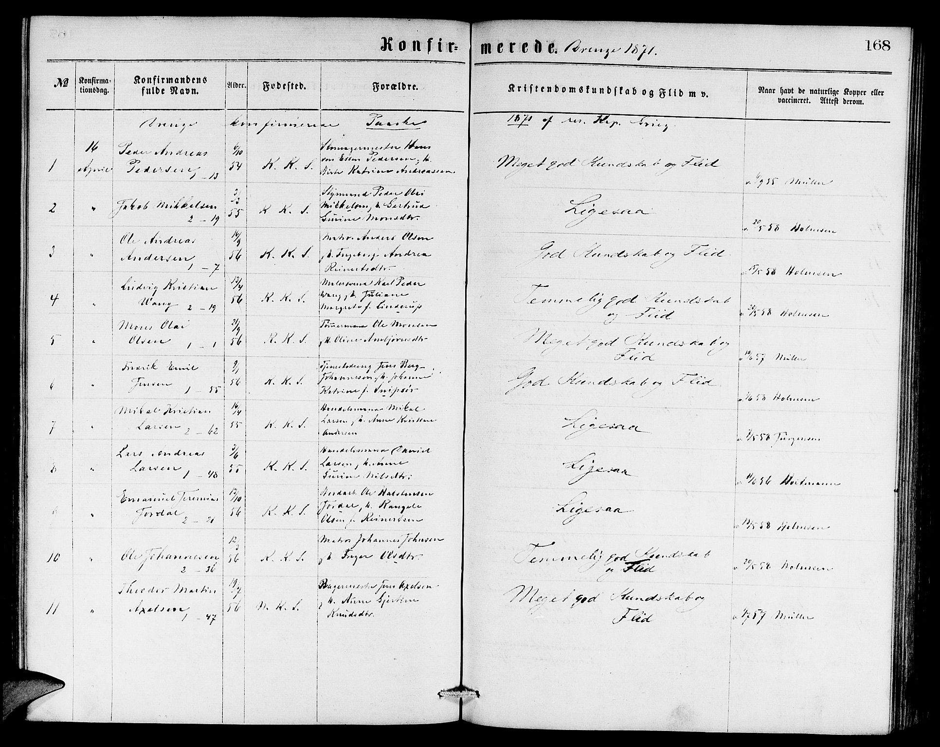 Sandviken Sokneprestembete, SAB/A-77601/H/Hb: Parish register (copy) no. A 1, 1867-1879, p. 168