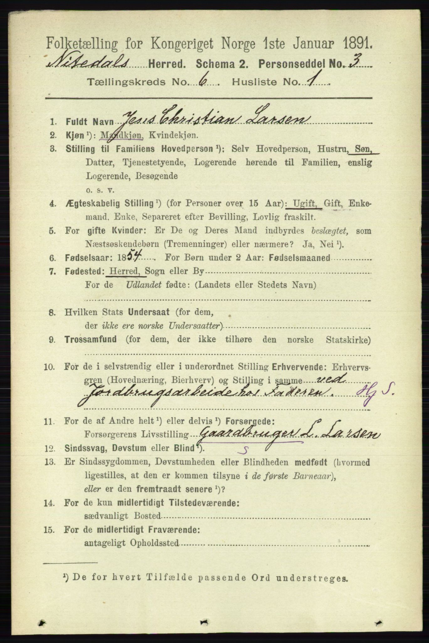 RA, 1891 census for 0233 Nittedal, 1891, p. 2612