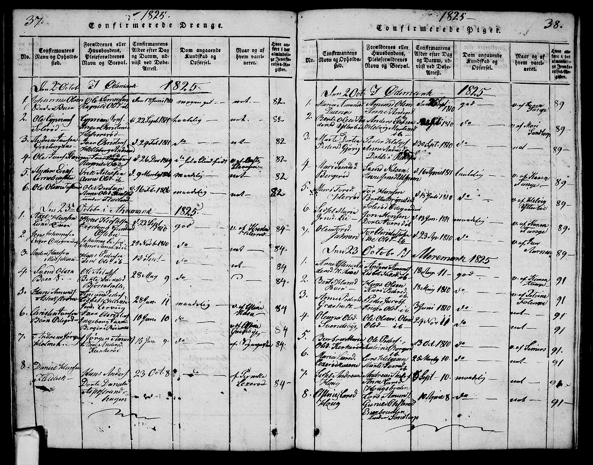 Aremark prestekontor Kirkebøker, AV/SAO-A-10899/G/Ga/L0001: Parish register (copy) no.  I 1, 1814-1834, p. 37-38