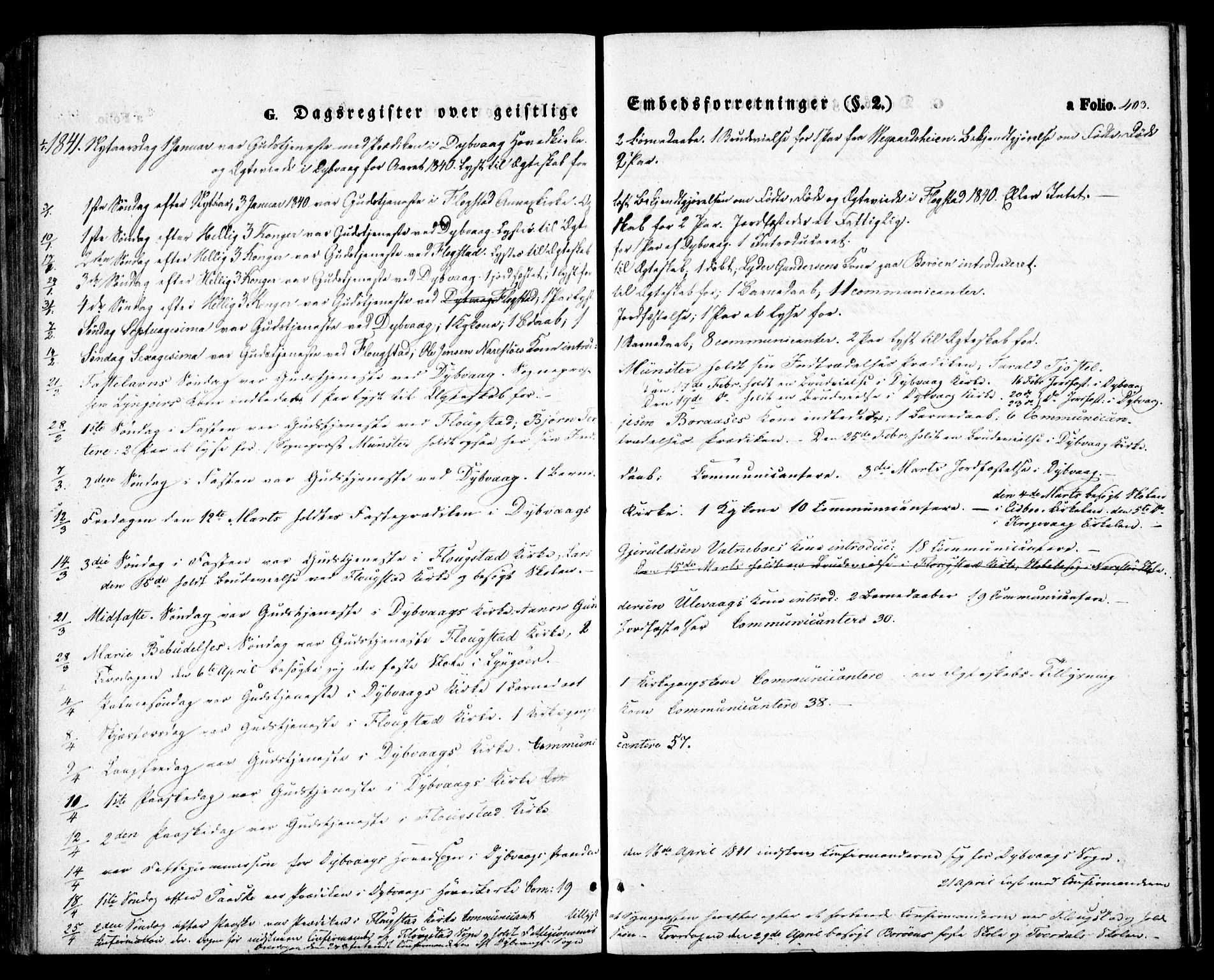 Dypvåg sokneprestkontor, SAK/1111-0007/F/Fa/Faa/L0005: Parish register (official) no. A 5, 1841-1854, p. 403