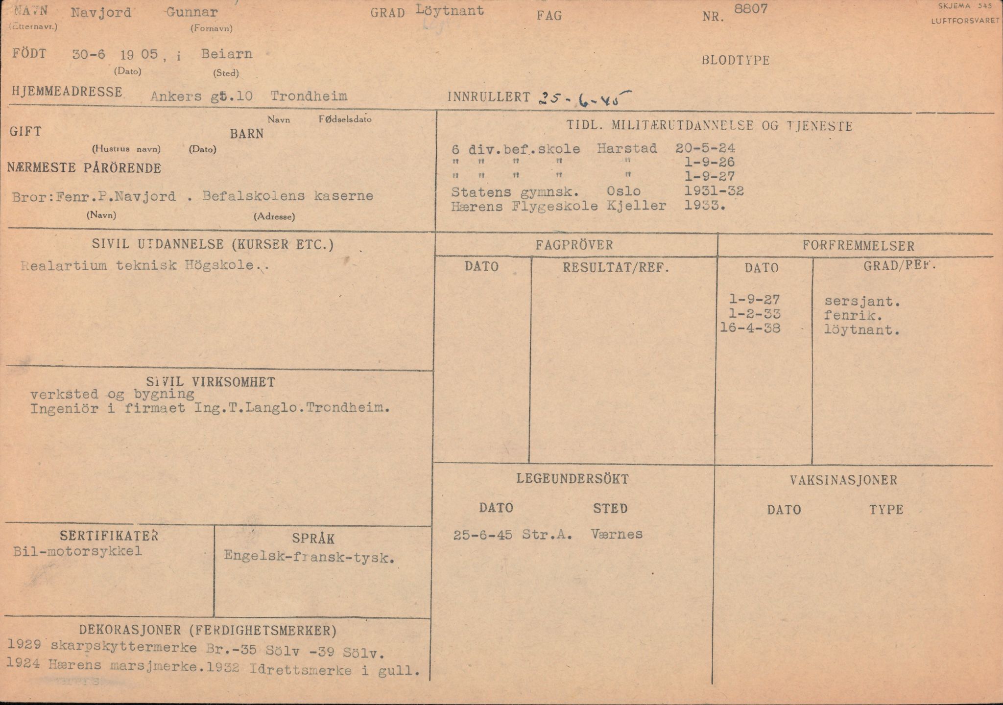 Forsvaret, Forsvarets overkommando/Luftforsvarsstaben, AV/RA-RAFA-4079/P/Pa/L0013: Personellmapper, 1905, p. 463