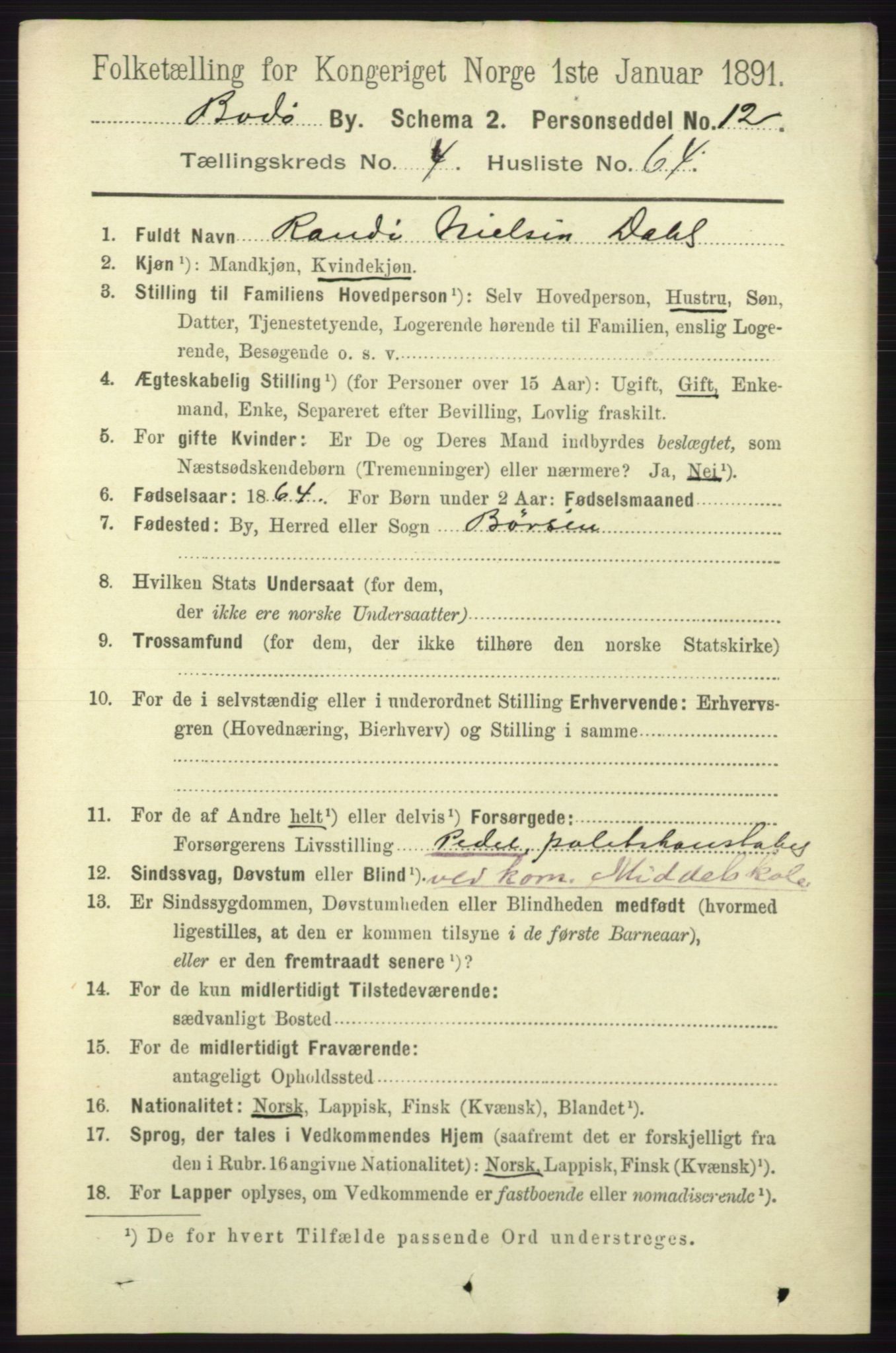 RA, 1891 census for 1804 Bodø, 1891, p. 3799