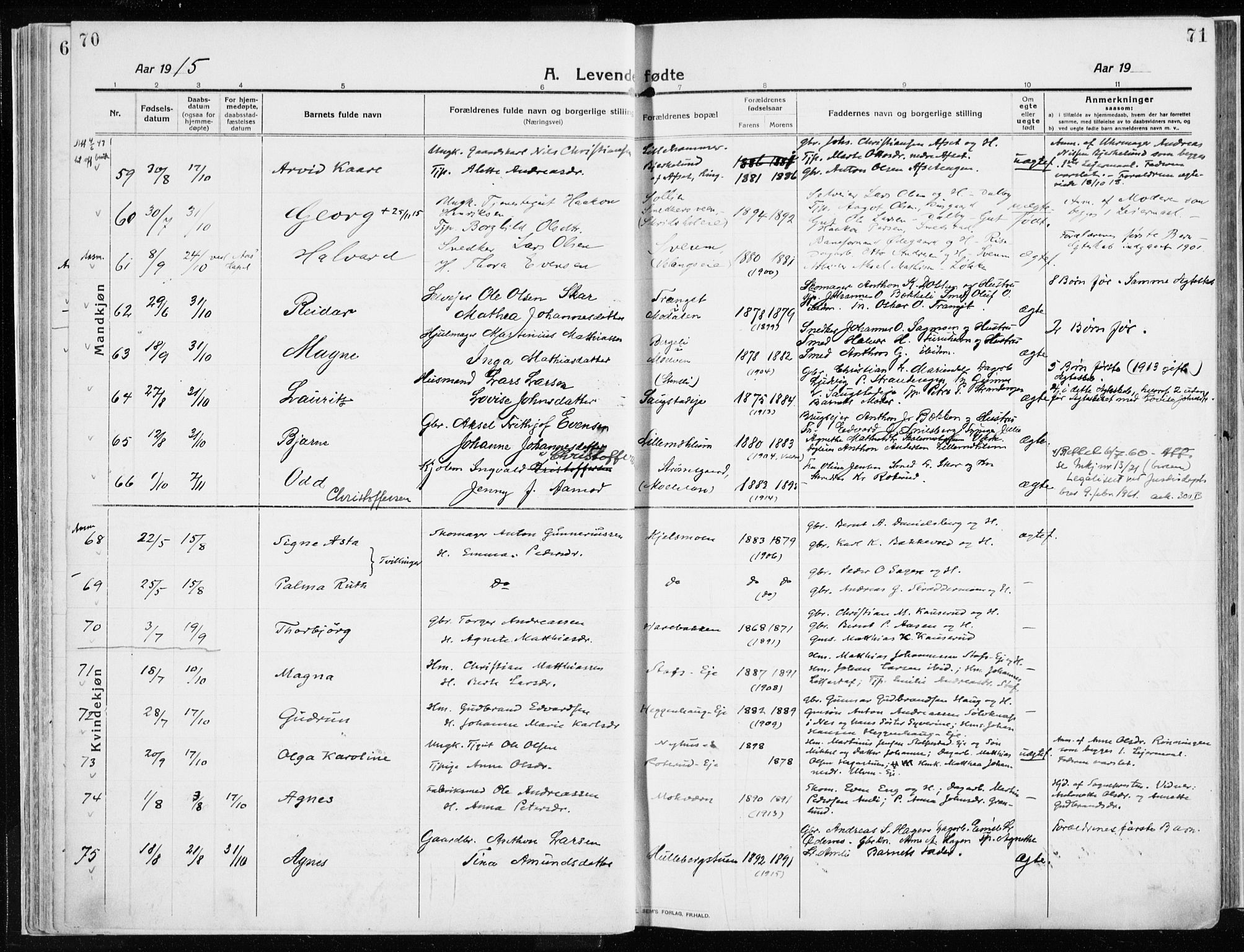 Ringsaker prestekontor, AV/SAH-PREST-014/K/Ka/L0020: Parish register (official) no. 20, 1913-1922, p. 70-71