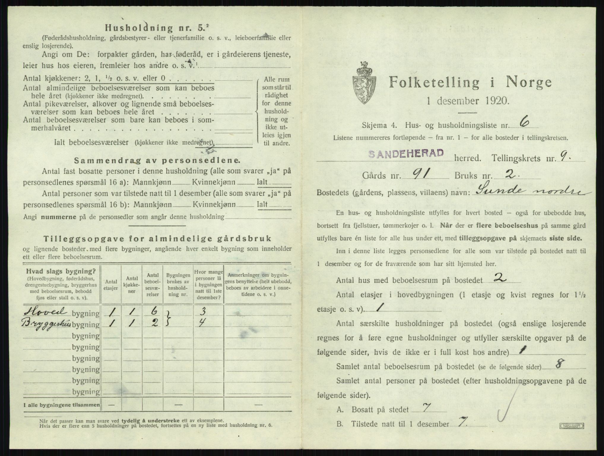SAKO, 1920 census for Sandeherred, 1920, p. 1949