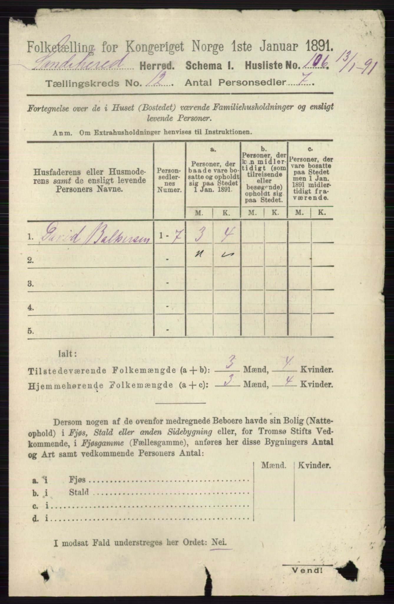 RA, 1891 census for 0724 Sandeherred, 1891, p. 7354