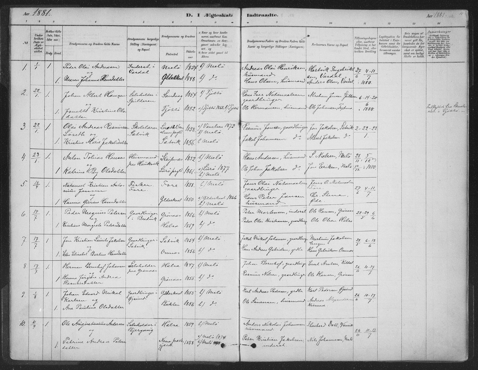 Ministerialprotokoller, klokkerbøker og fødselsregistre - Nordland, SAT/A-1459/843/L0627: Parish register (official) no. 843A02, 1878-1908, p. 10