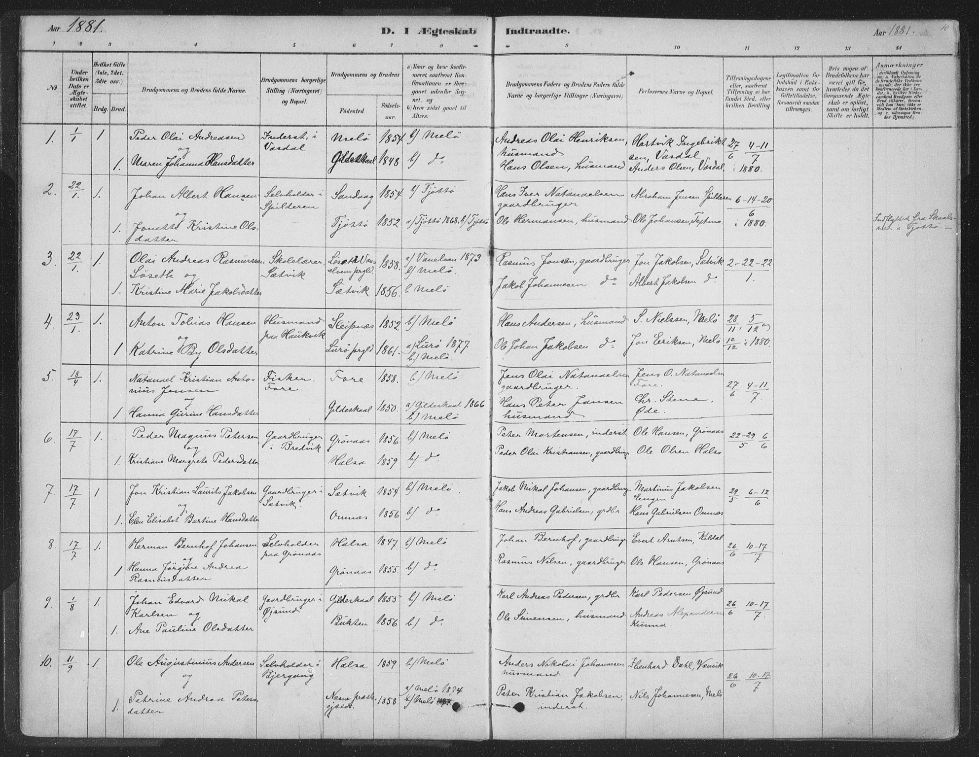 Ministerialprotokoller, klokkerbøker og fødselsregistre - Nordland, AV/SAT-A-1459/843/L0627: Parish register (official) no. 843A02, 1878-1908, p. 10