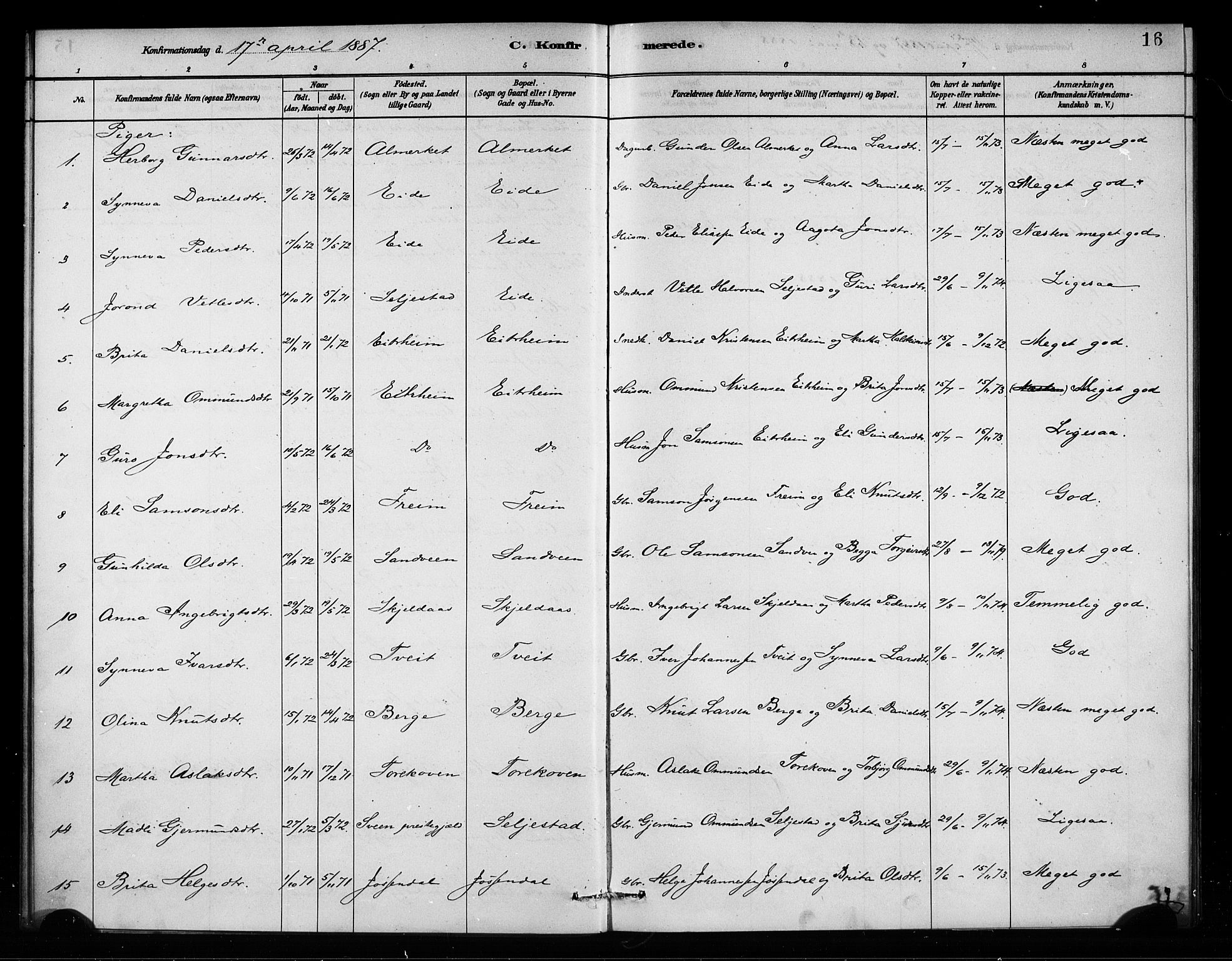 Odda Sokneprestembete, SAB/A-77201/H/Haa: Parish register (official) no. A 2, 1880-1915, p. 16