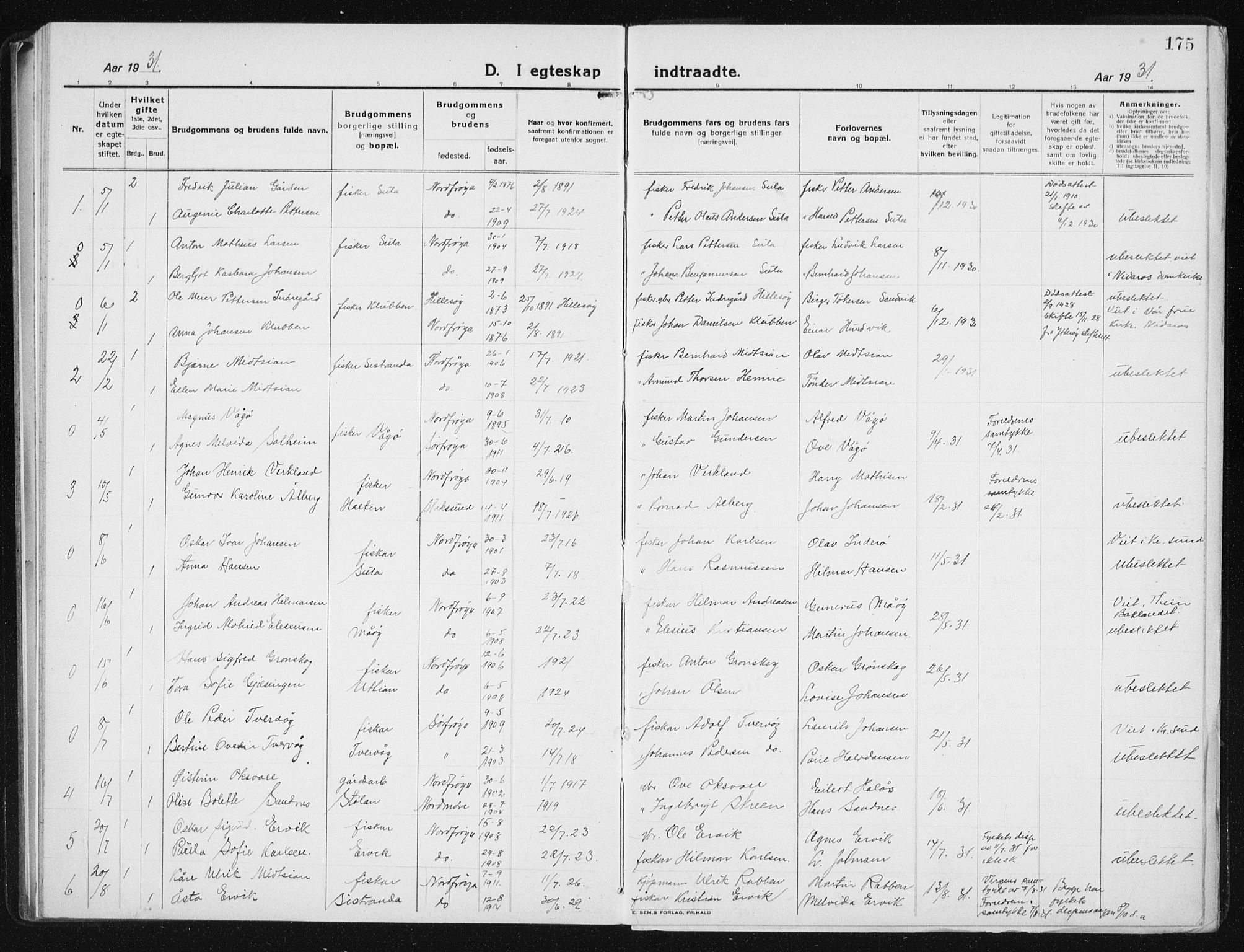 Ministerialprotokoller, klokkerbøker og fødselsregistre - Sør-Trøndelag, SAT/A-1456/640/L0589: Parish register (copy) no. 640C06, 1922-1934, p. 175