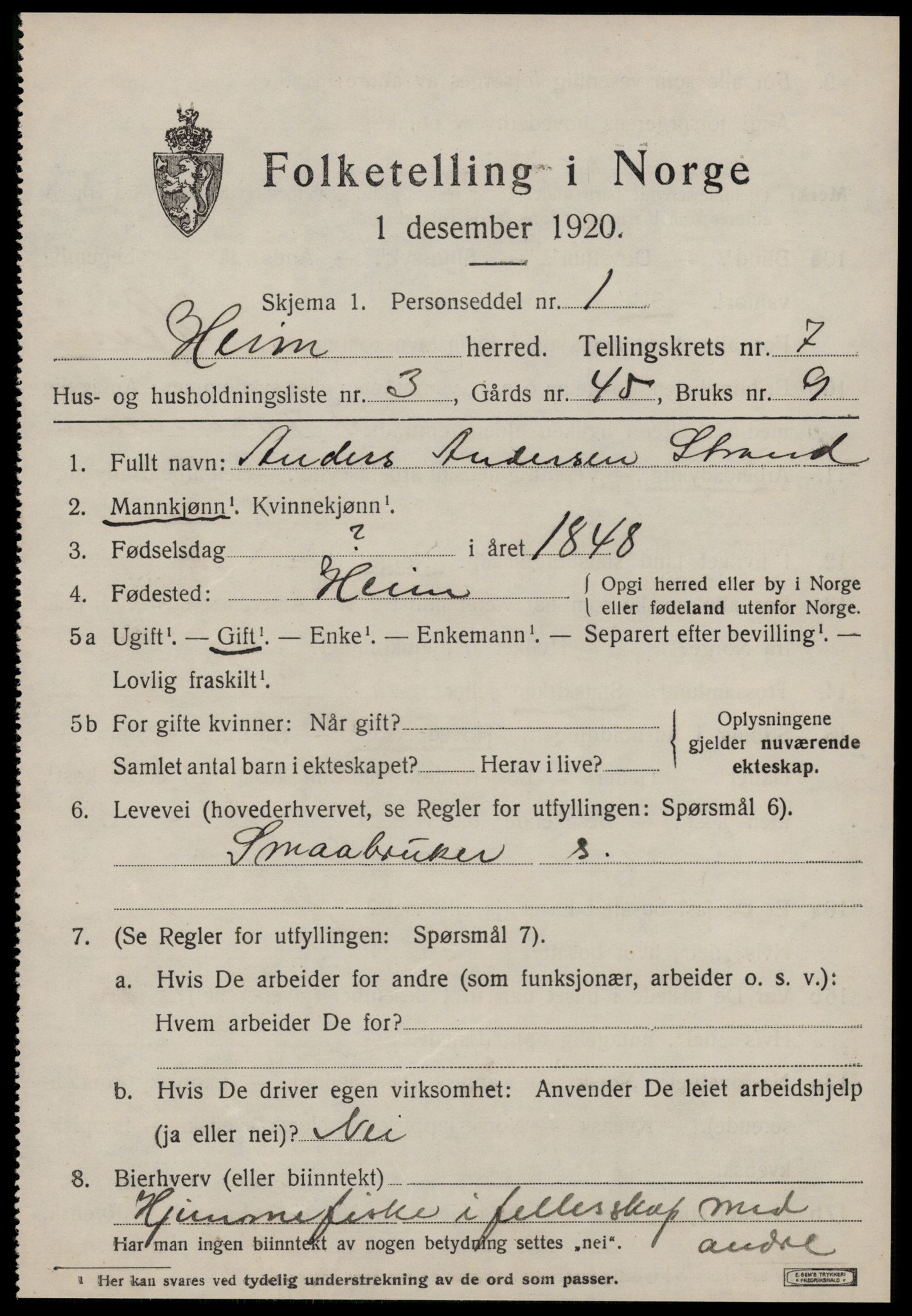 SAT, 1920 census for Heim, 1920, p. 3175