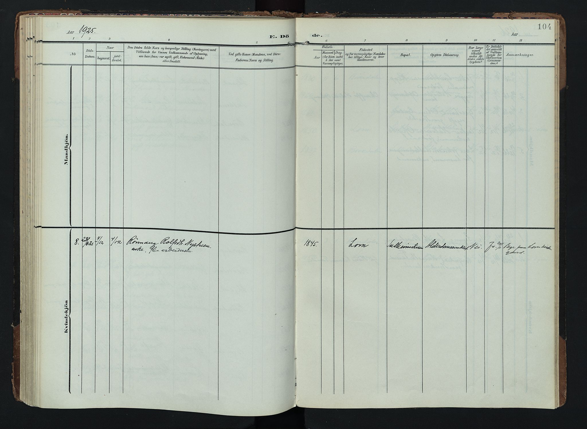 Lom prestekontor, SAH/PREST-070/K/L0012: Parish register (official) no. 12, 1904-1928, p. 104