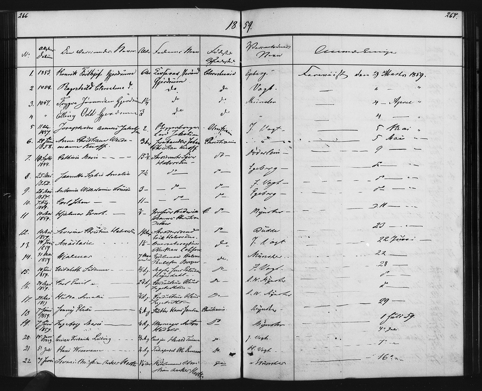 Oslo domkirke Kirkebøker, AV/SAO-A-10752/L/Lb/L0001: Vaccination register no. 1, 1843-1868, p. 266-267