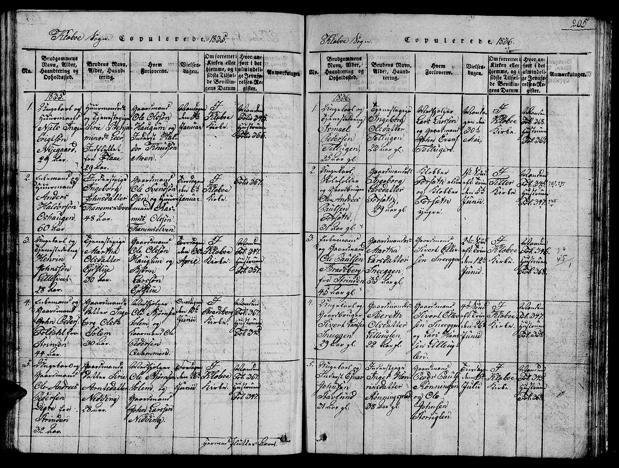 Ministerialprotokoller, klokkerbøker og fødselsregistre - Sør-Trøndelag, AV/SAT-A-1456/618/L0450: Parish register (copy) no. 618C01, 1816-1865, p. 205