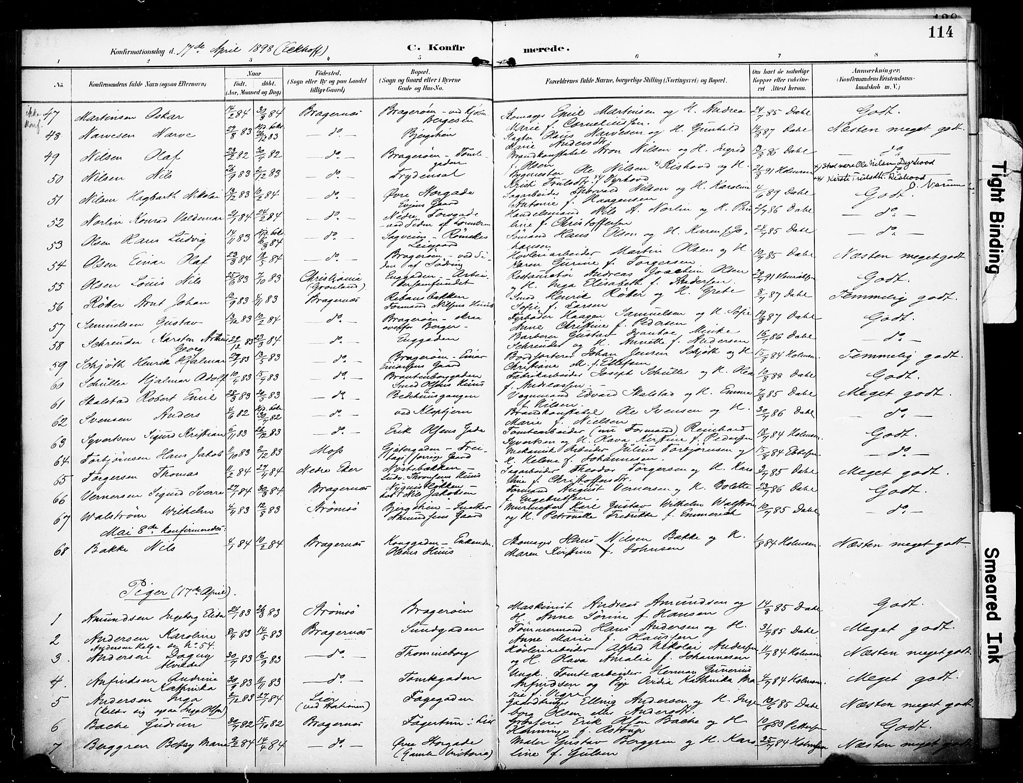 Bragernes kirkebøker, AV/SAKO-A-6/F/Fc/L0006: Parish register (official) no. III 6, 1888-1899, p. 114