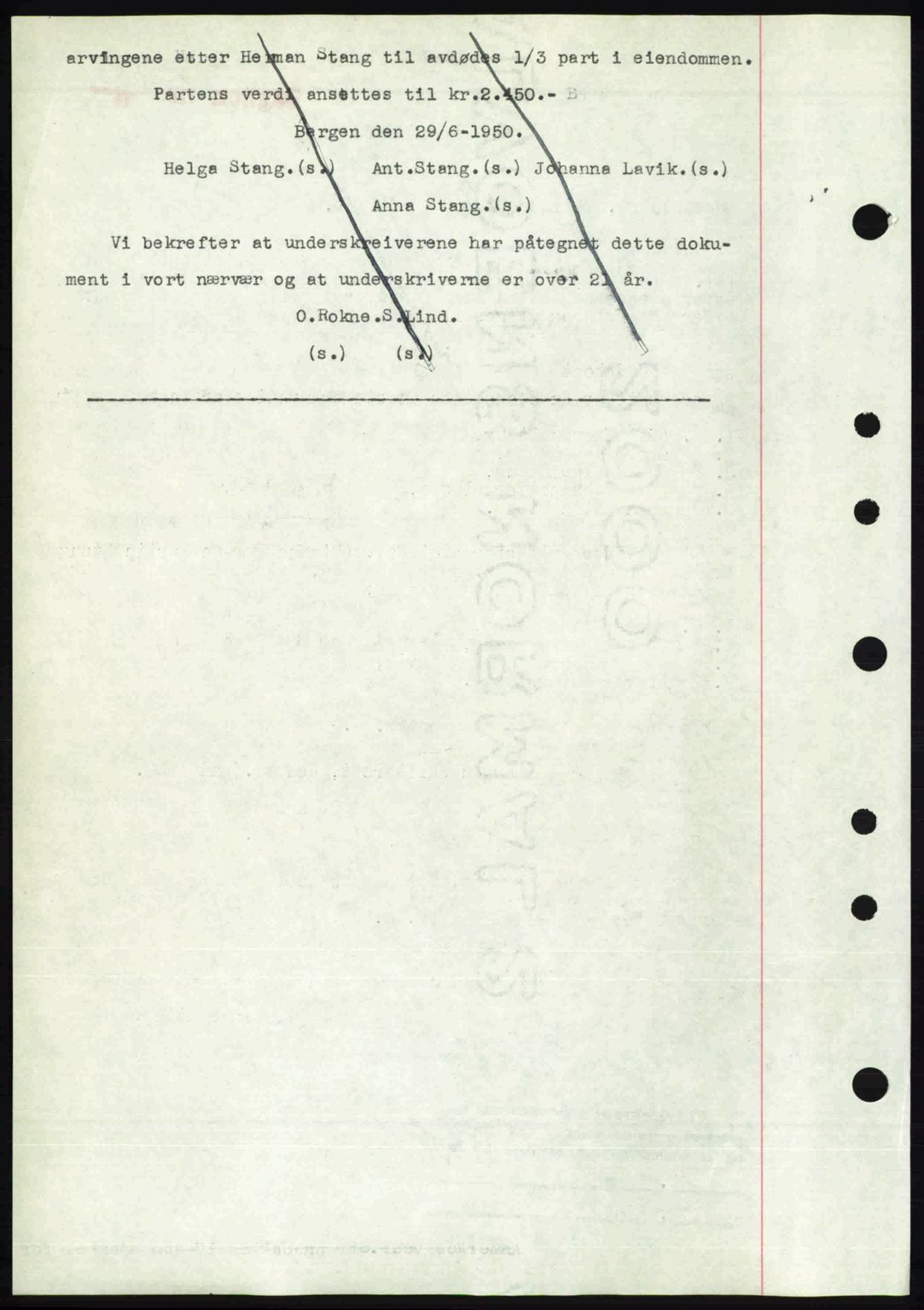 Byfogd og Byskriver i Bergen, AV/SAB-A-3401/03/03Bc/L0033: Mortgage book no. A26-27, 1950-1950, Diary no: : 5851/1950