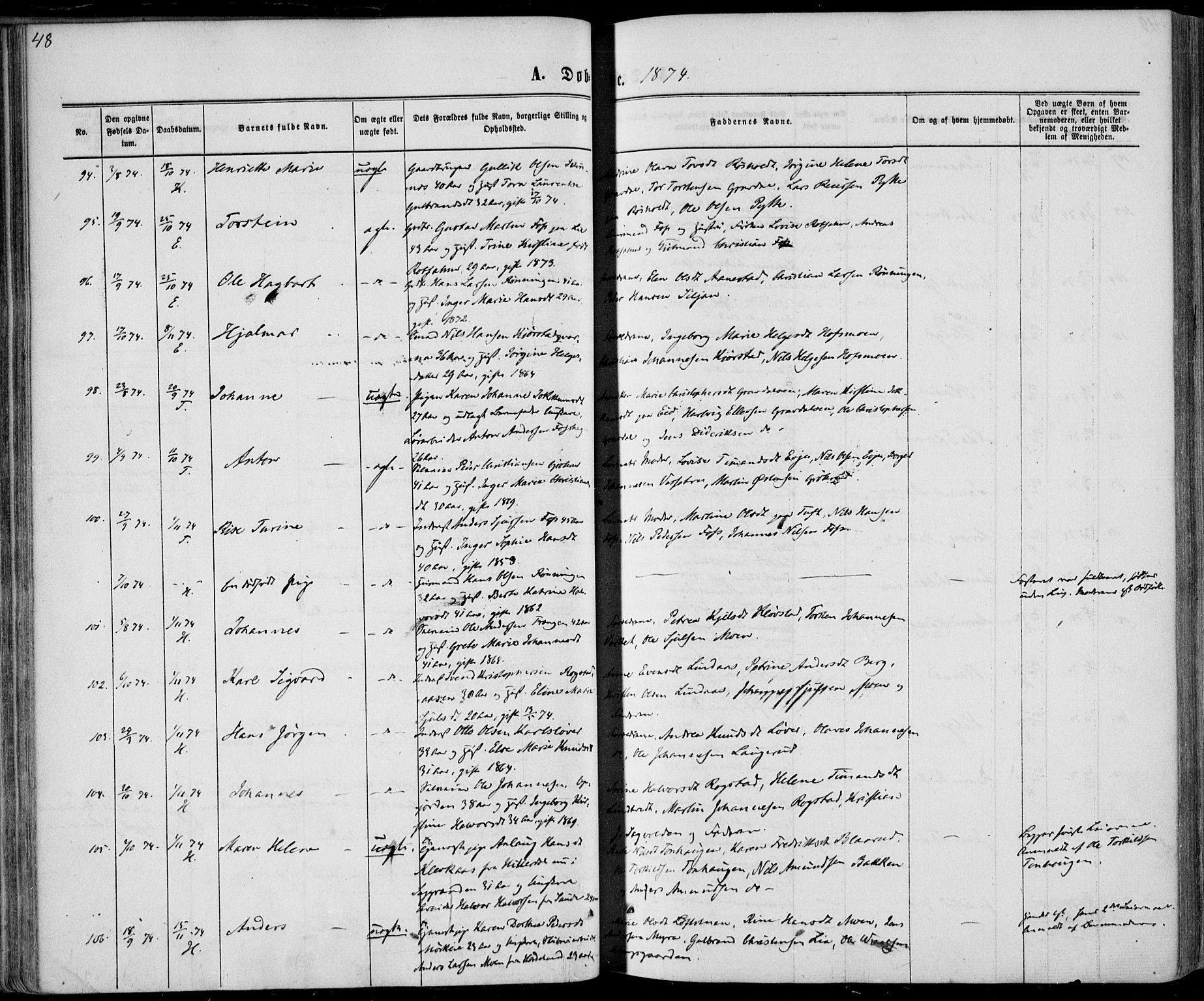 Sandsvær kirkebøker, AV/SAKO-A-244/F/Fa/L0007: Parish register (official) no. I 7, 1869-1877, p. 48