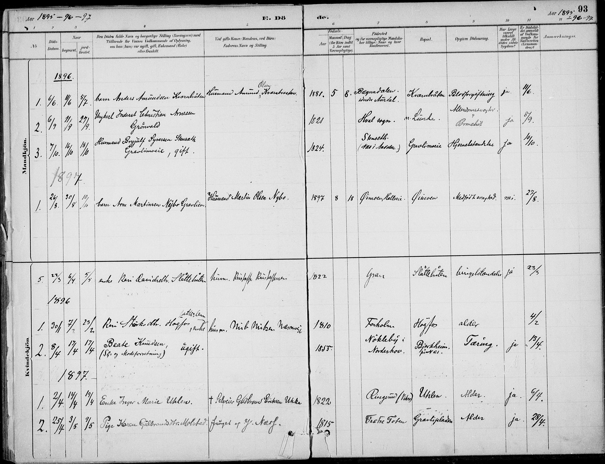 Ådal kirkebøker, AV/SAKO-A-248/F/Fa/L0004: Parish register (official) no. I 4, 1884-1904, p. 93