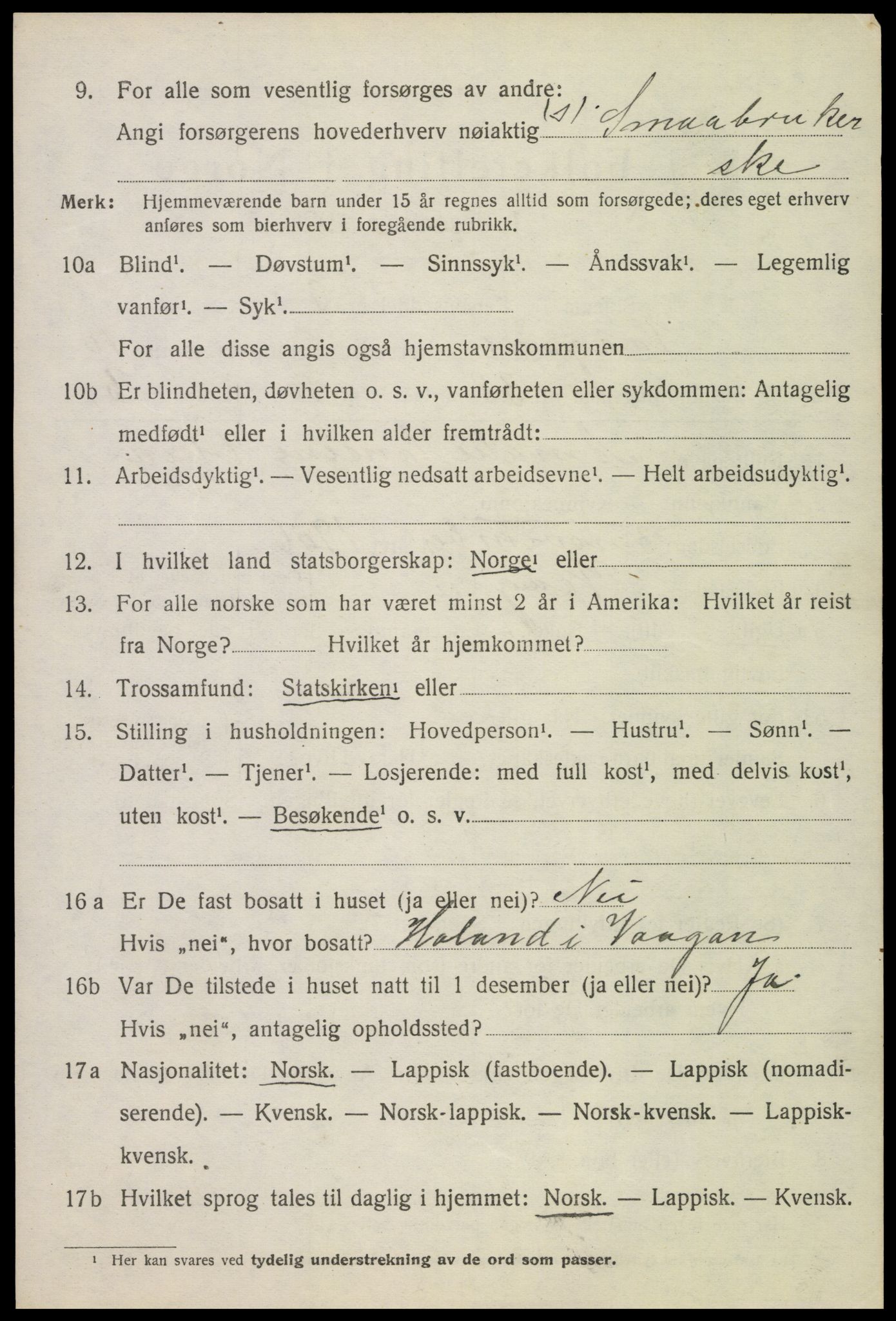 SAT, 1920 census for Vågan, 1920, p. 9304