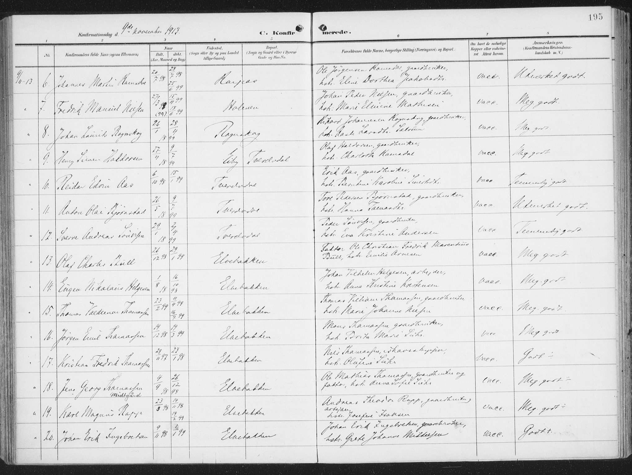 Alta sokneprestkontor, SATØ/S-1338/H/Ha/L0005.kirke: Parish register (official) no. 5, 1904-1918, p. 195