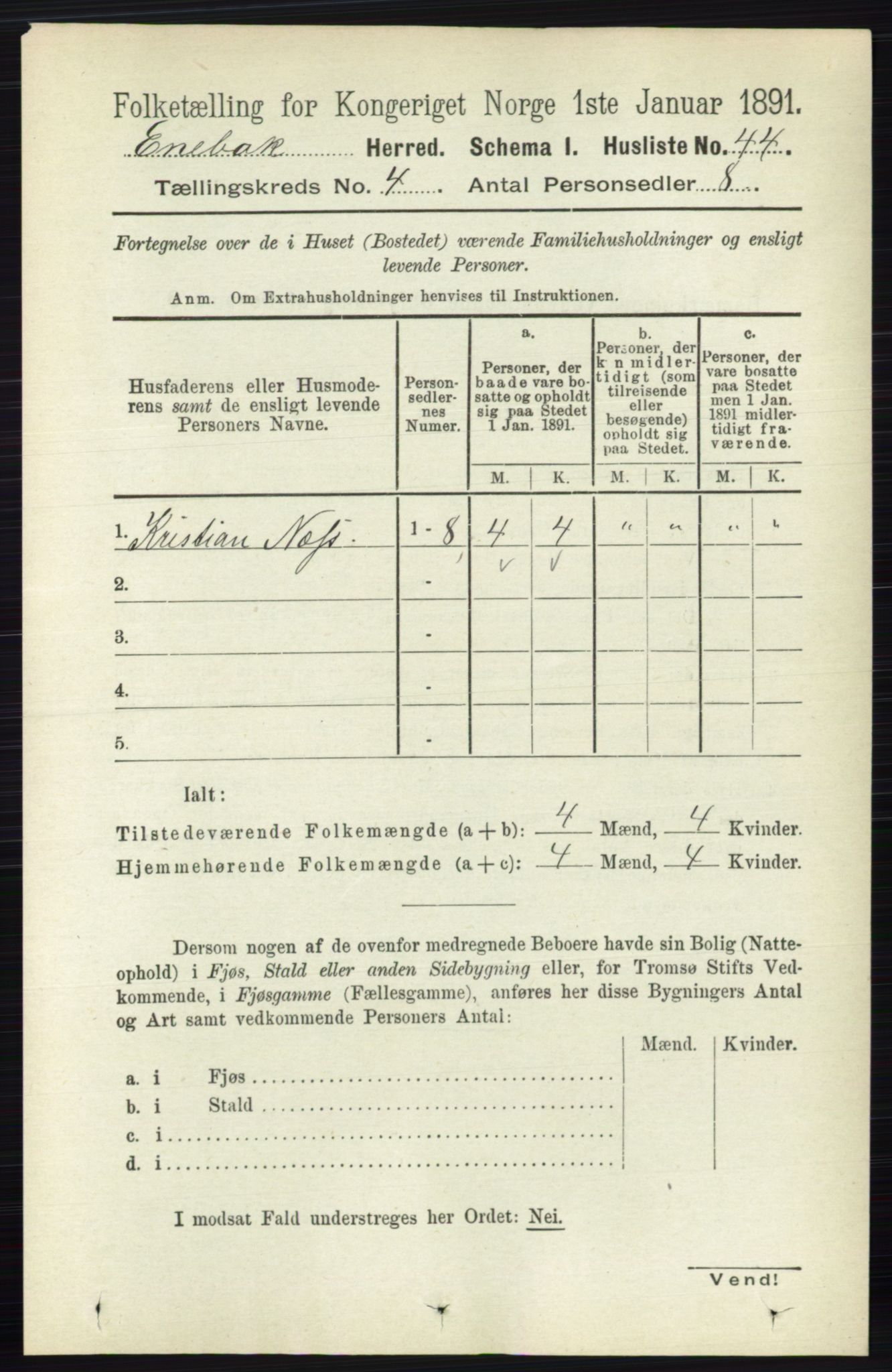 RA, 1891 census for 0229 Enebakk, 1891, p. 1454