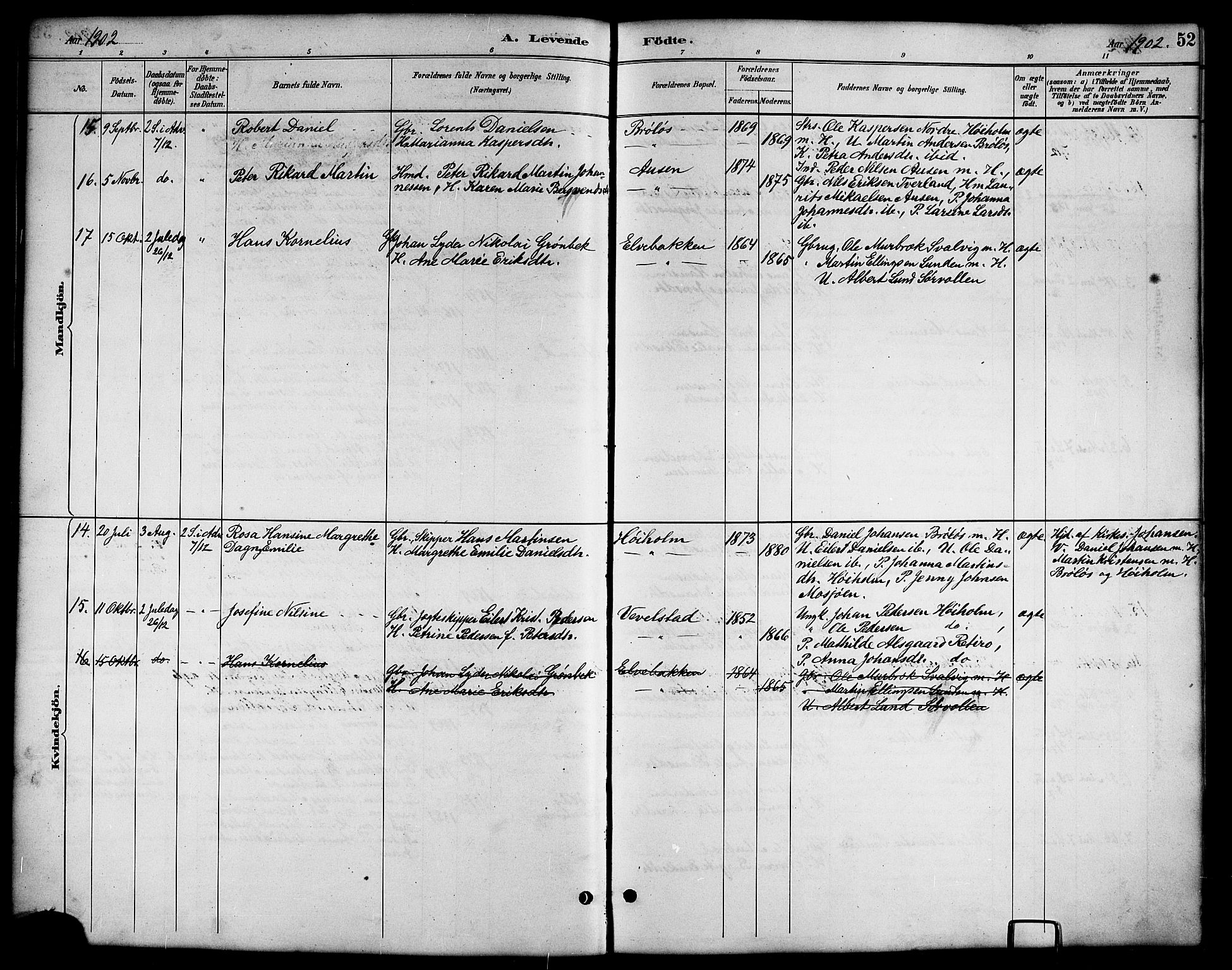 Ministerialprotokoller, klokkerbøker og fødselsregistre - Nordland, AV/SAT-A-1459/819/L0277: Parish register (copy) no. 819C03, 1888-1917, p. 52